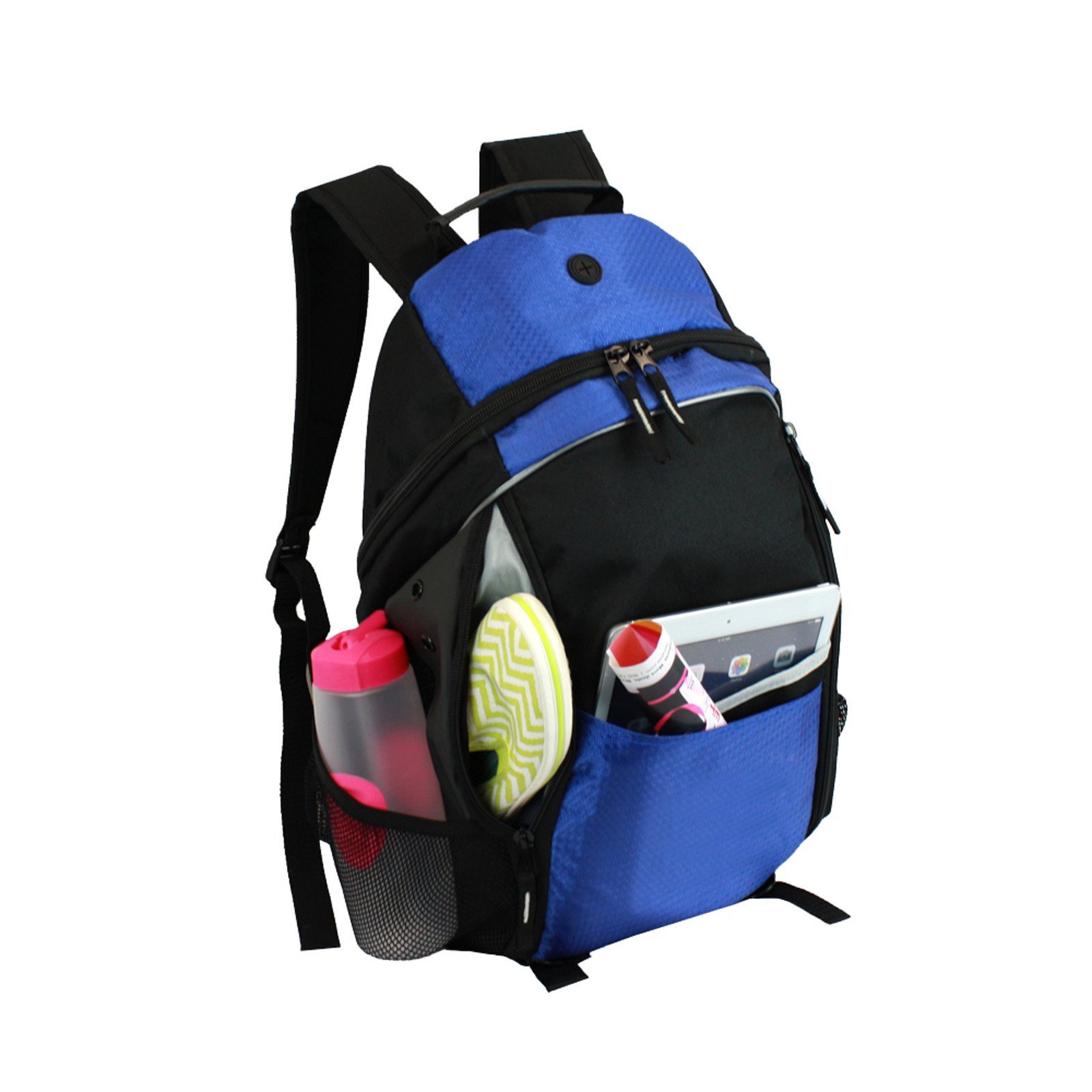 Stylish Blue Laptop Backpack with Two Side Pockets - Perfect for College, Sports & iPad/Tablet Carrying - Durable Cooler Design for School, Work & Travel