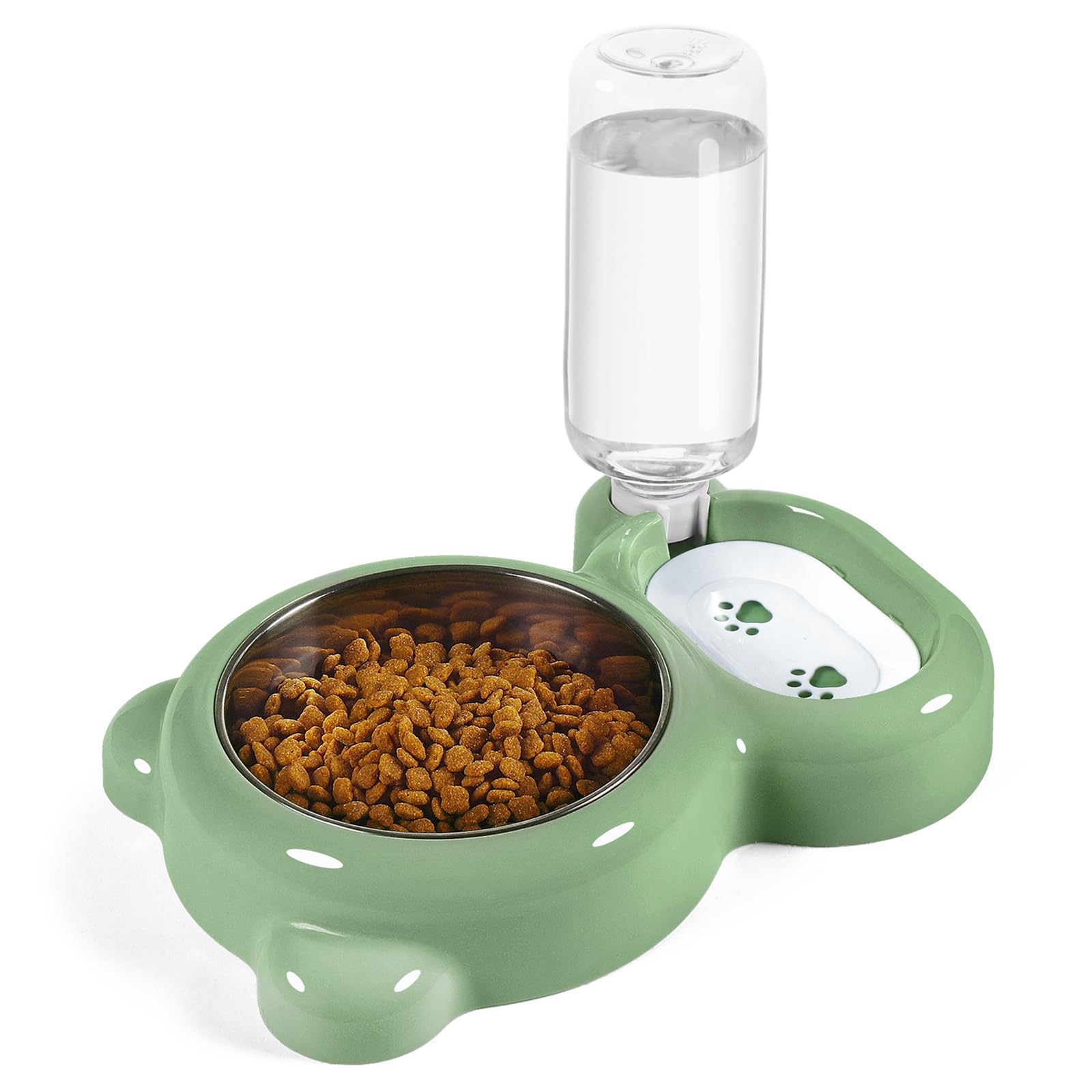 Stainless Steel Cat & Dog Bowls Set with Water Dispenser - Non-Slip Pet Food & Water Dishes for Small Dogs & Cats - Perfect for Home, Travel & Outdoor Use (Green)