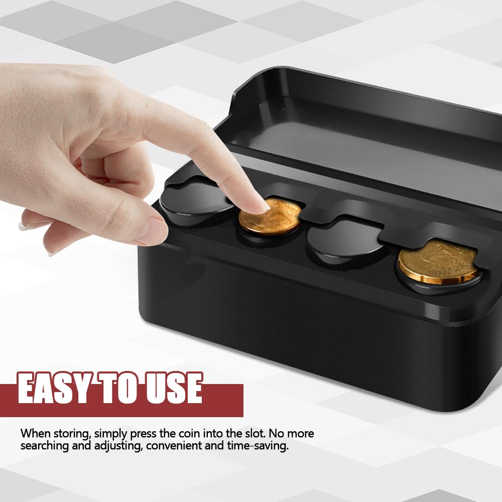 2PCS Universal Car Coin Holder - Portable Mini Change Storage Box with 4 Compartments for Quarters/Nickels/Dimes/Pennies - Perfect Organizer for Car, Truck & SUV - Keep Your Vehicle Neat & Tidy While Driving