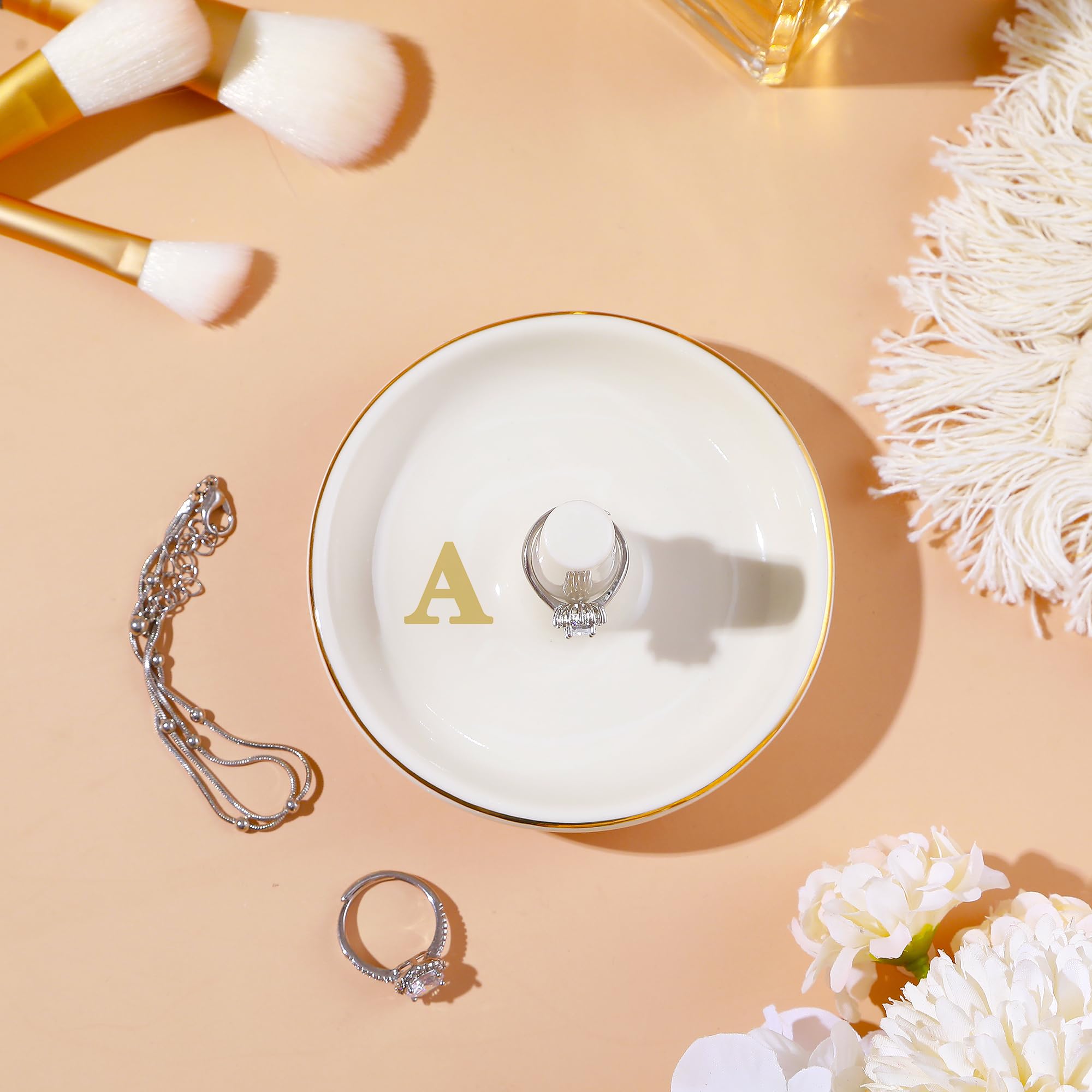 Initial A Wedding Ring Holder Dish - Elegant Gift for Brides & Bridesmaids | Perfect for Engagement & Room Decor
