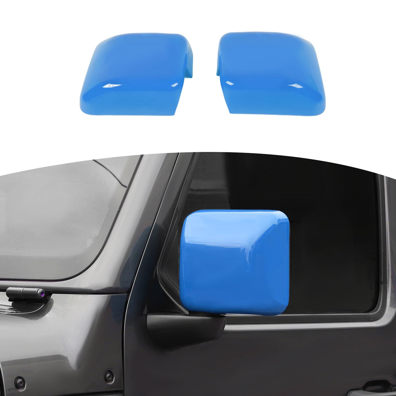 RT-TCZ Baby Blue Side Mirror Cover Trim for Jeep Wrangler JL JLU & Gladiator JT (2018-2024) - Exterior Accessories 2pcs - Enhance Style & Protection for Off-Road Adventures