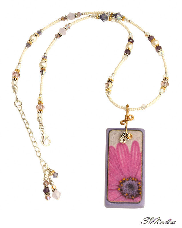 Pink Freeway Daisy Crystal Fleuri Art Domino Necklace - Elegant Bohemian Jewelry for Women, Perfect for Weddings, Parties & Everyday Wear
