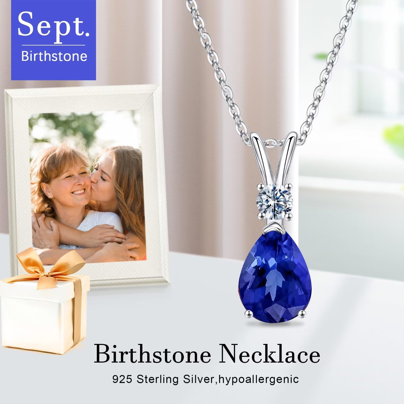 1.25 Ct Pear Birthstone Necklace for Women - 18K White Gold Plated S925 Sterling Silver with Genuine/Created Gemstone - Elegant Birthday Gift for Her - Perfect for Anniversaries, Valentine's Day & Special Occasions