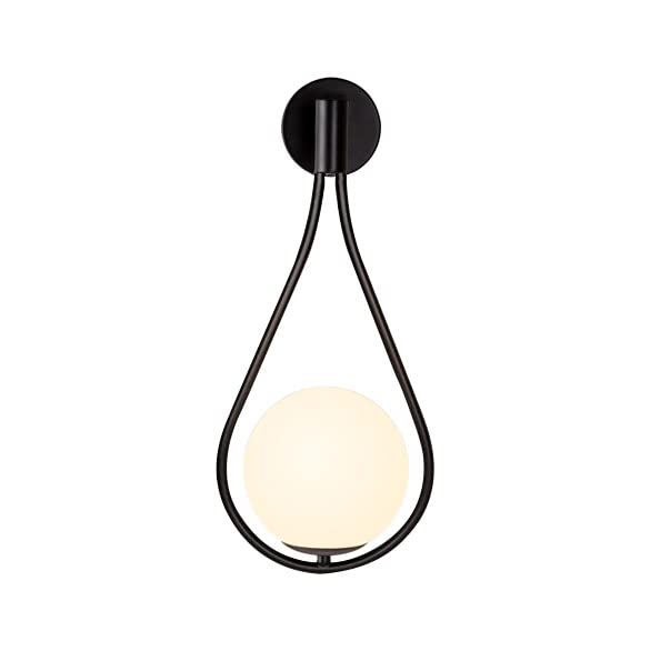 Fulesi Black Wall Sconce - 1 Light Mid-Century Modern Globe Glass Wall Light for Bathroom Vanity, Hallway & Bedroom Lighting - Dimmable Sconce Fixture for Home Decor