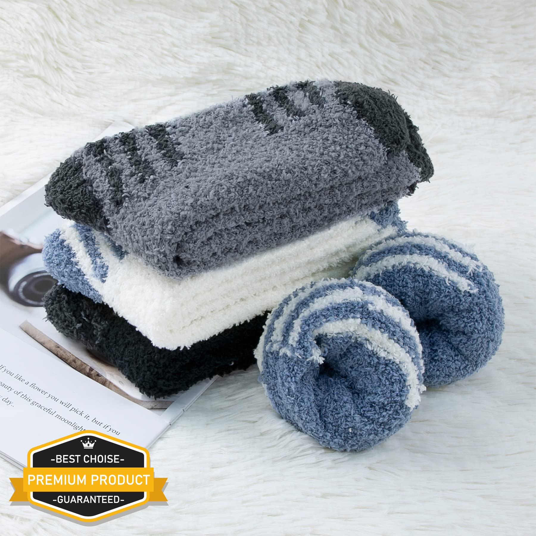 Zando Men's Fuzzy Slippers - Ultra Soft Fluffy House Socks for Winter, Warm Cabin Booties, Cozy Sleep Socks | Perfect for Indoor Lounging, Cold Weather Comfort & Relaxation at Home