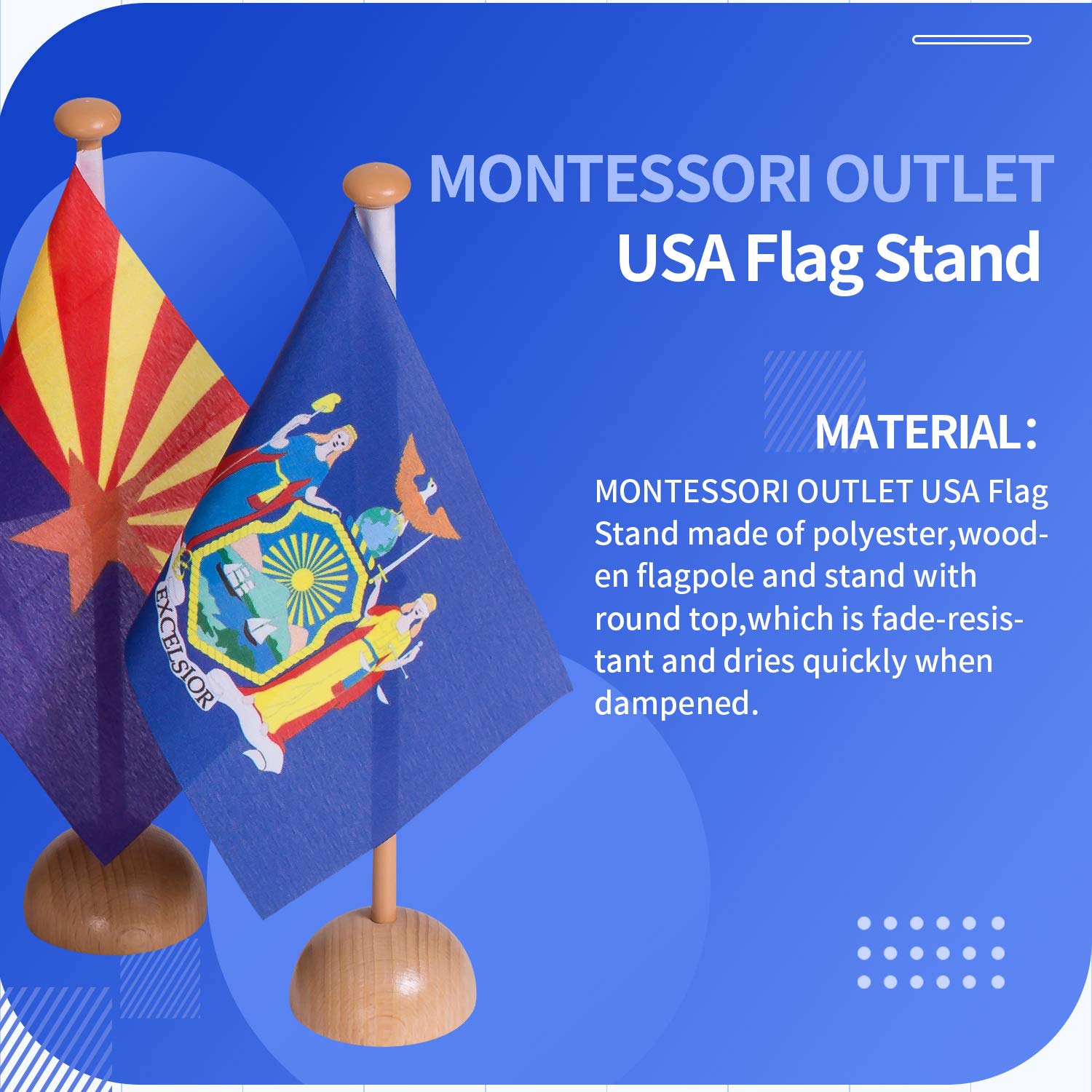 50 USA State Wooden Desk Flags on Stand - American Geography Educational Toys for Preschool, Homeschool & Kids - Perfect for Classroom Learning & Home Decor
