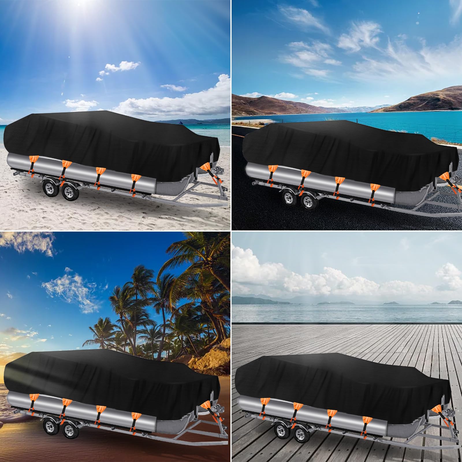 NEVERLAND Heavy Duty Waterproof Pontoon Boat Cover - Marine Grade Polyester Canvas for 17-20ft Boats (Up to 102