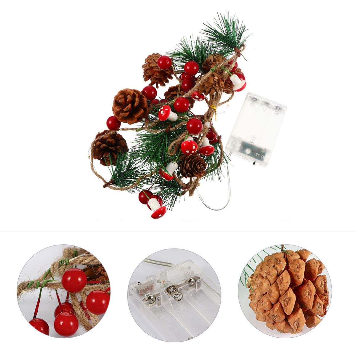 SOLUSTRE 1 Pack Fairy Christmas Lights Garland - 10ft LED Pinecone String Lights with Copper Wire, Warm White Battery Operated for Holiday Tree Decor, Bedroom, Wedding, Party & Outdoor Lighting