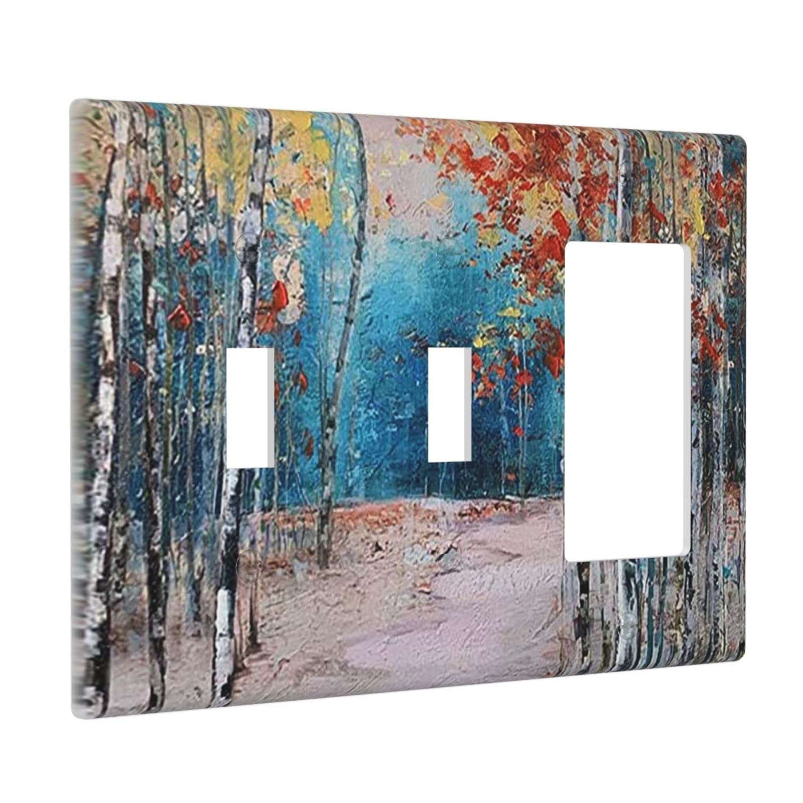 Birch Forest 3 Gang Light Switch Cover Plate - Double Toggle & 1 Rocker, 4.49