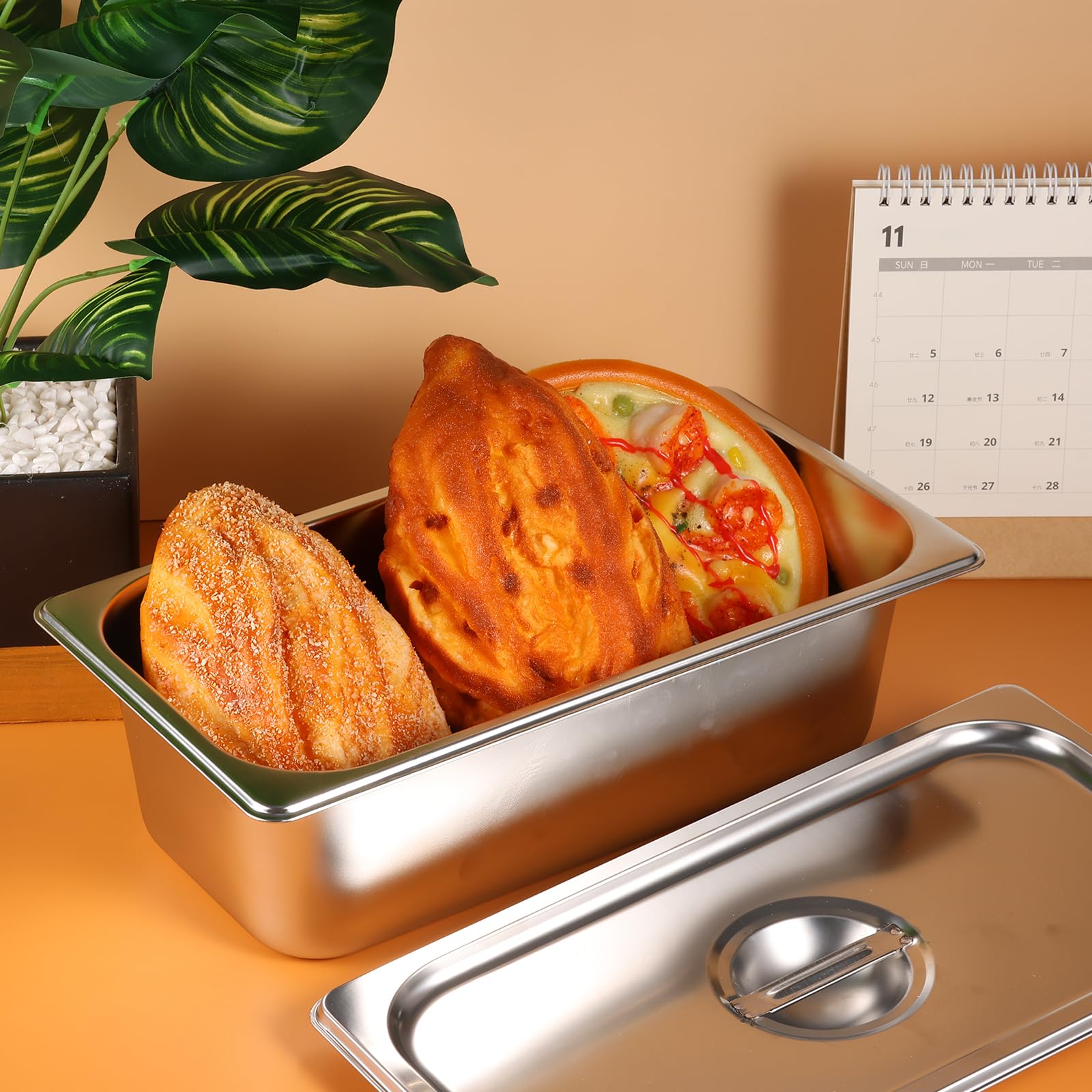 8-Pack Stainless Steel 1/4 Size Hotel Pans with Lids - 6