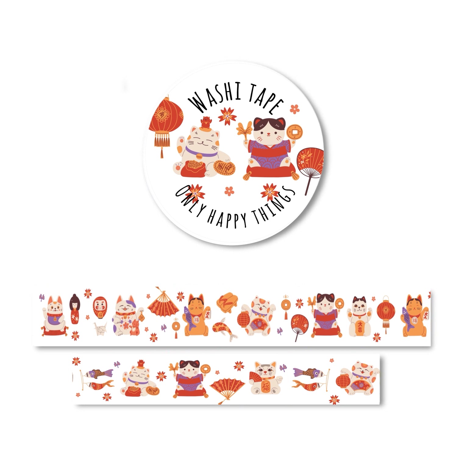Chinese Cats Washi Tape - Decorative Japanese Paper Tape for Scrapbooking, Journaling, DIY Crafts - Perfect for Gift Wrapping, Bullet Journals & Home Decor