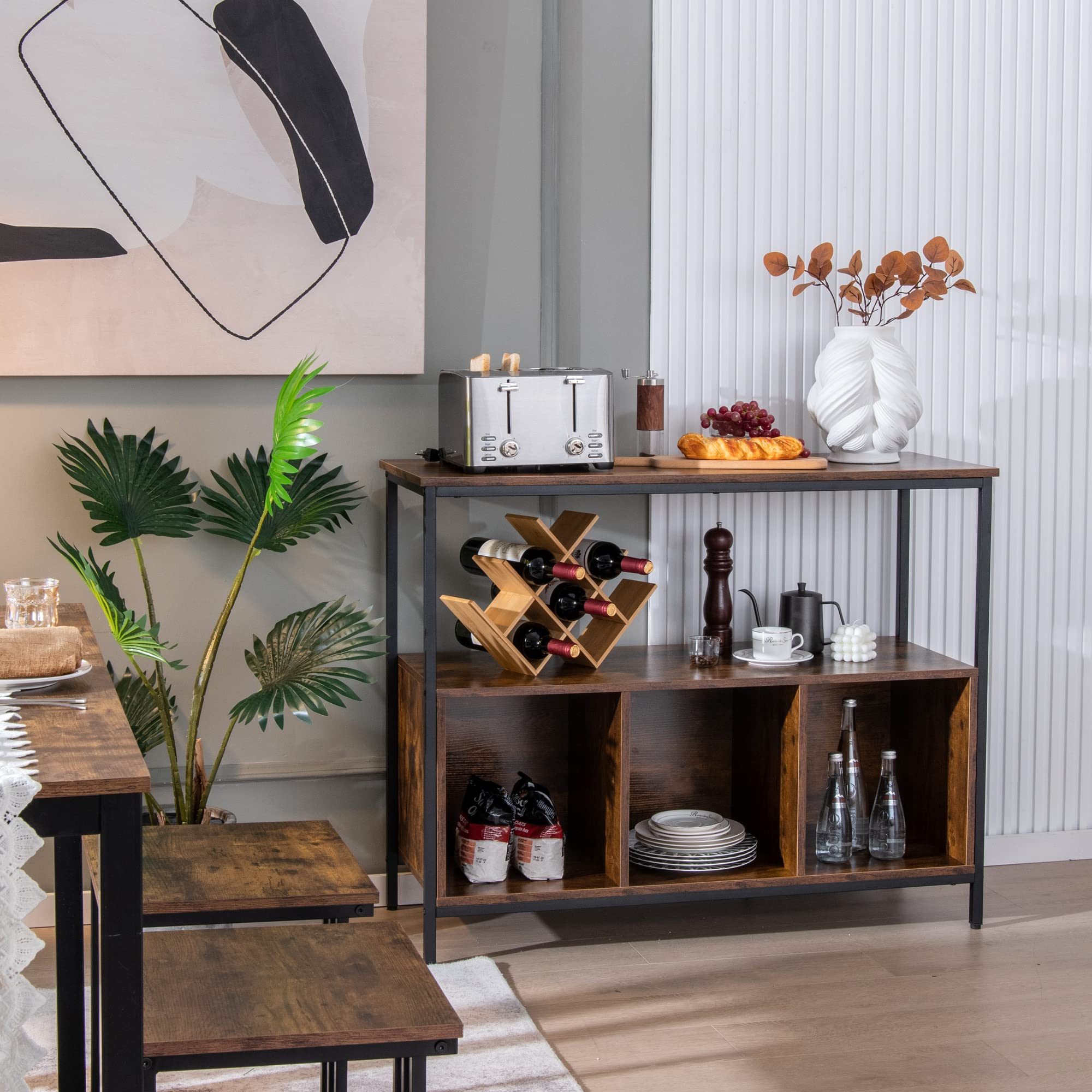 LOKO Rustic Brown Buffet Cabinet with Open Shelves & 3-Cube Storage - 43.5