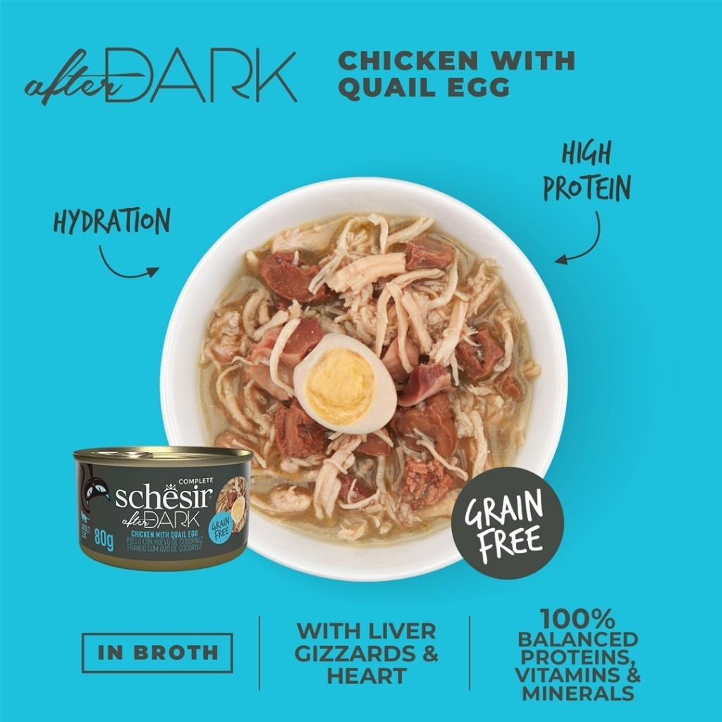 Schesir After Dark Complete & Balanced Wet Cat Food for Adult Cats - 80g, High Protein with Essential Vitamins & Minerals - Perfect for Nighttime Feeding & Weight Management