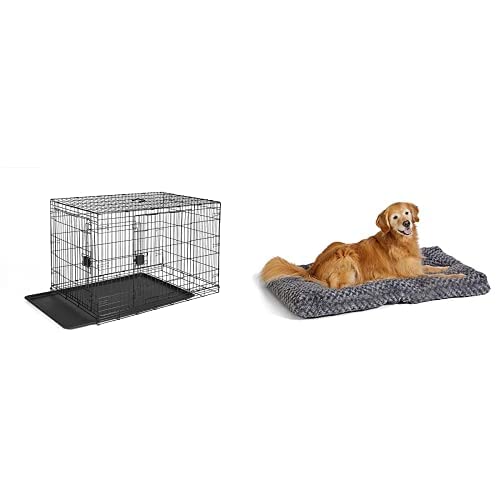 Amazon Basics Heavy Duty Metal Dog Crate with Removable Tray & Soft Plush Pet Bed - Perfect for Large Breed Dogs, Home & Travel Use, Kennel Training & Comfortable Sleeping