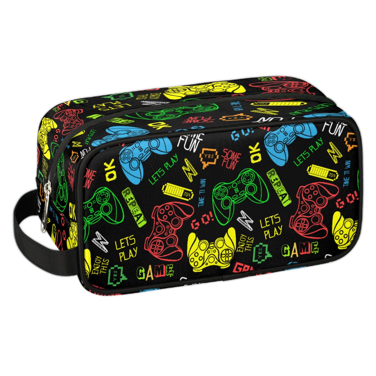 Video Games Themed Waterproof Hanging Toiletry Bag for Boys & Men - Large Capacity Travel Shaving Kit for Sports, Gym & Shower Use