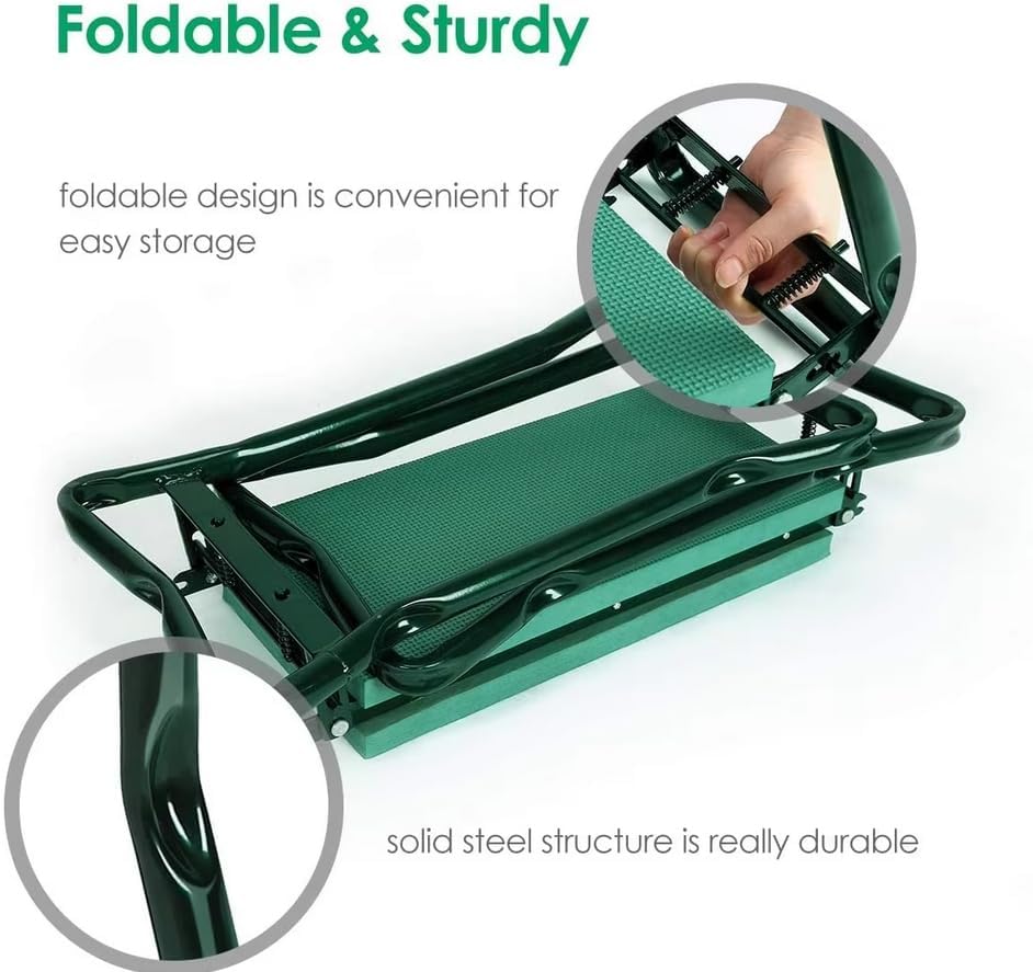 Foldable Garden Kneeler and Seat with Thickened Soft Pad - Ergonomic Kneeling Stool with 2 Tool Pouches for Gardening, Weeding, Planting - Perfect Outdoor Kneeler Bench for Seniors & Gardeners