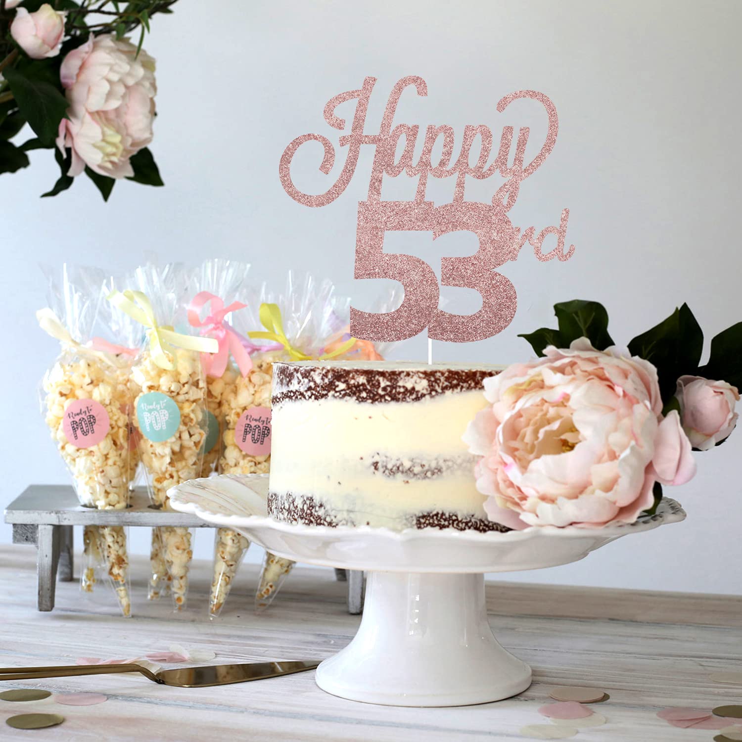 LINGTEER Happy 53rd Birthday Cake Topper - Cheers to 53 Years Old Party Decorations | Gold Foil Cake Sign for Anniversary Celebration | Perfect for Birthday Cakes, Cupcakes & Dessert Table Centerpieces