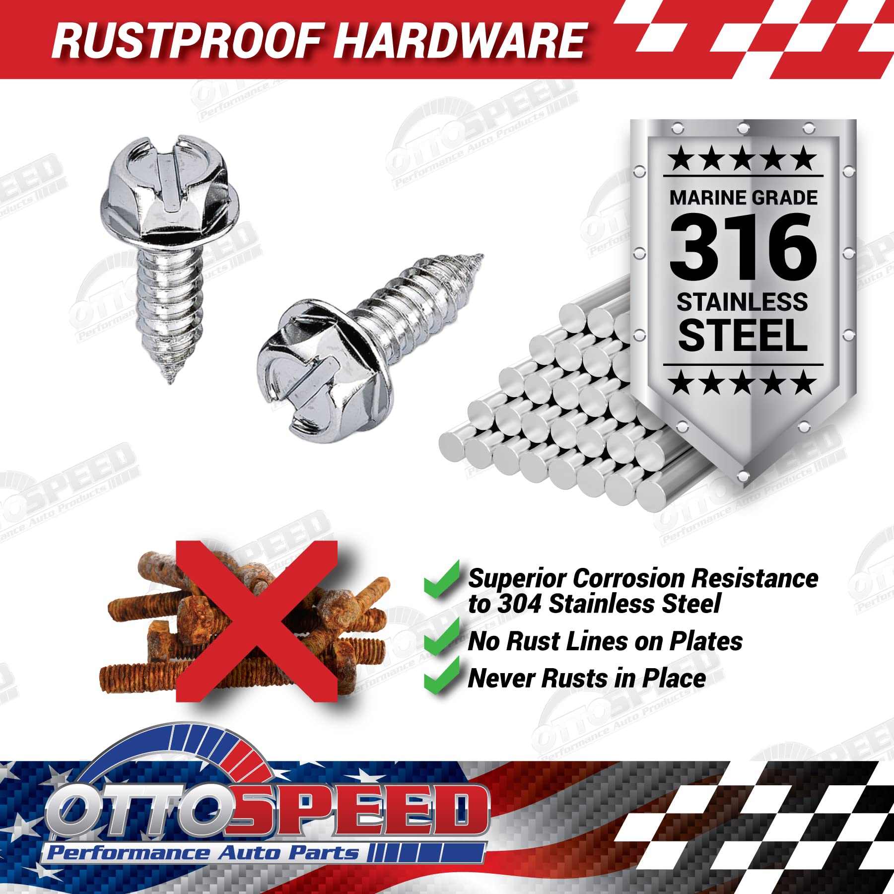 Chrome License Plate Screw Kit - Rustproof Self-Tapping Bolts for Cars, SUVs, Trucks - Easy Front & Back Installation