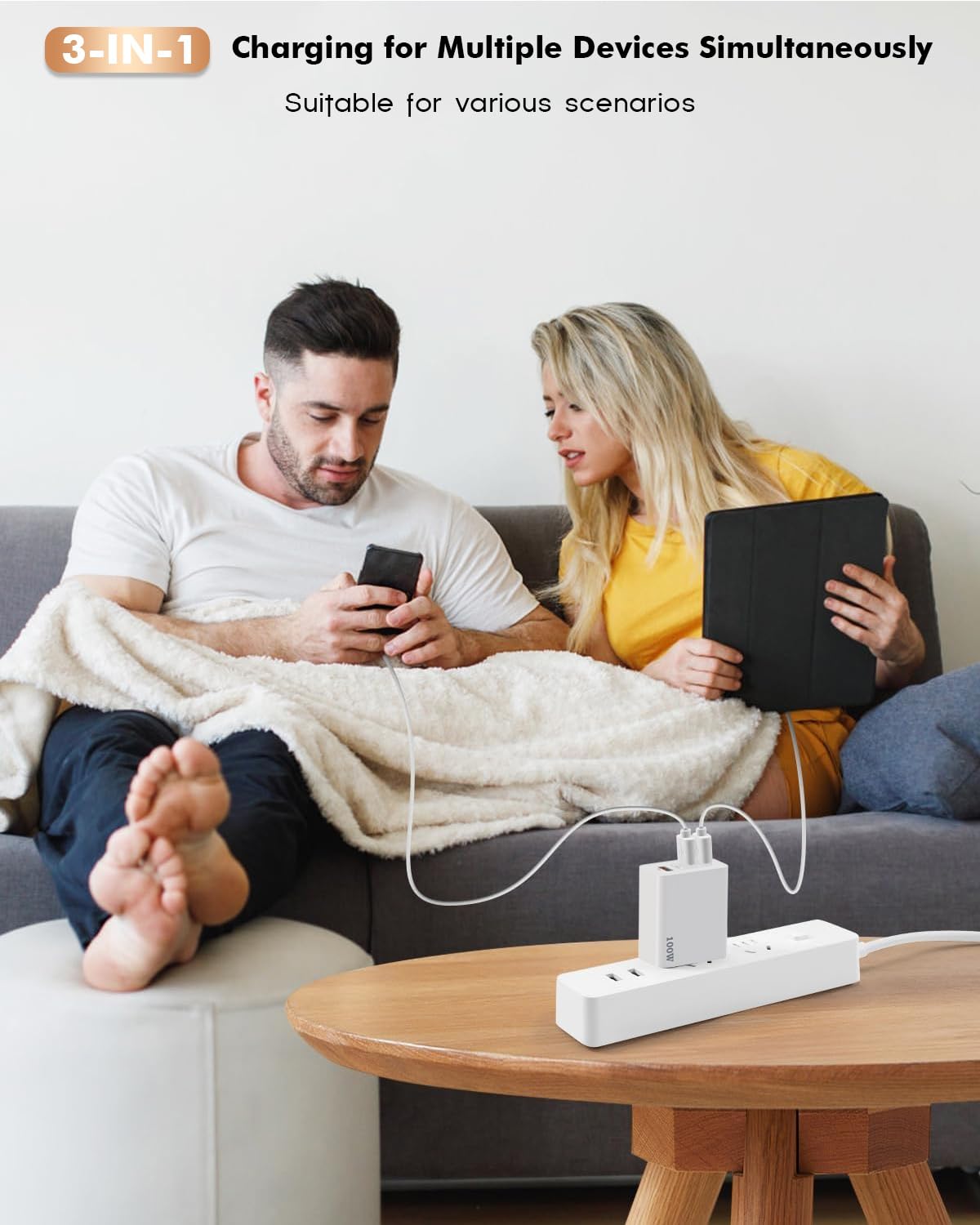 100W USB C Fast Charger with 3 Ports - 6FT Woven USB C to USB C Cable Included - Compatible with MacBook, MacBook Air, MacBook Pro, iPhone 16/15 Series, iPad 10 & More - Perfect for Home, Office & Travel Charging
