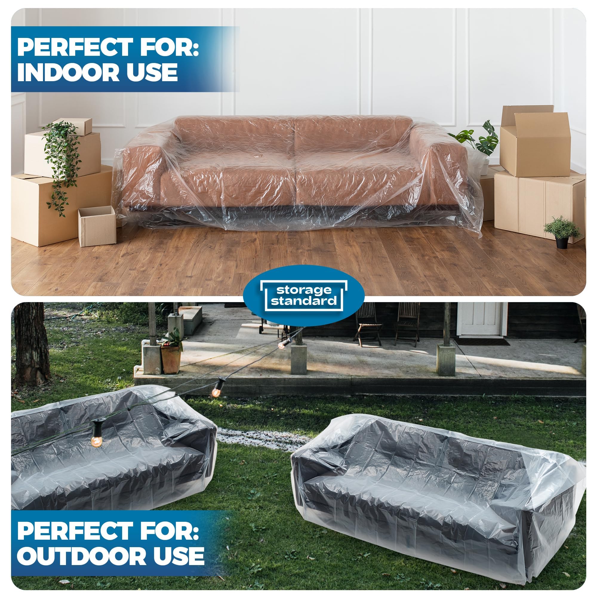 Heavy-Duty Plastic Furniture Covers - Waterproof Sofa Protector for Moving & Storage (96x42x62 Inch) - Home Renovation & Dustproof Use