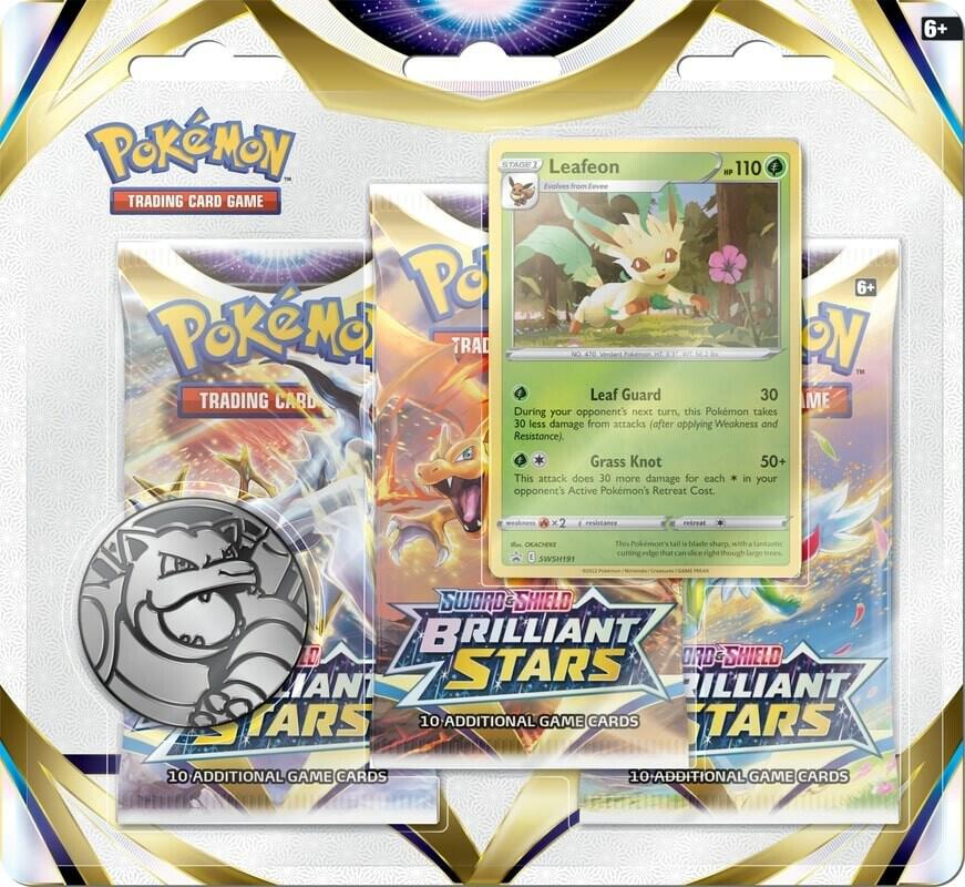 Pokemon Sword & Shield Brilliant Stars 3-Pack Blister Pack - Random Art Cards for Collectors & Trading Card Game Players - Perfect for Gifts, Tournaments & Battles