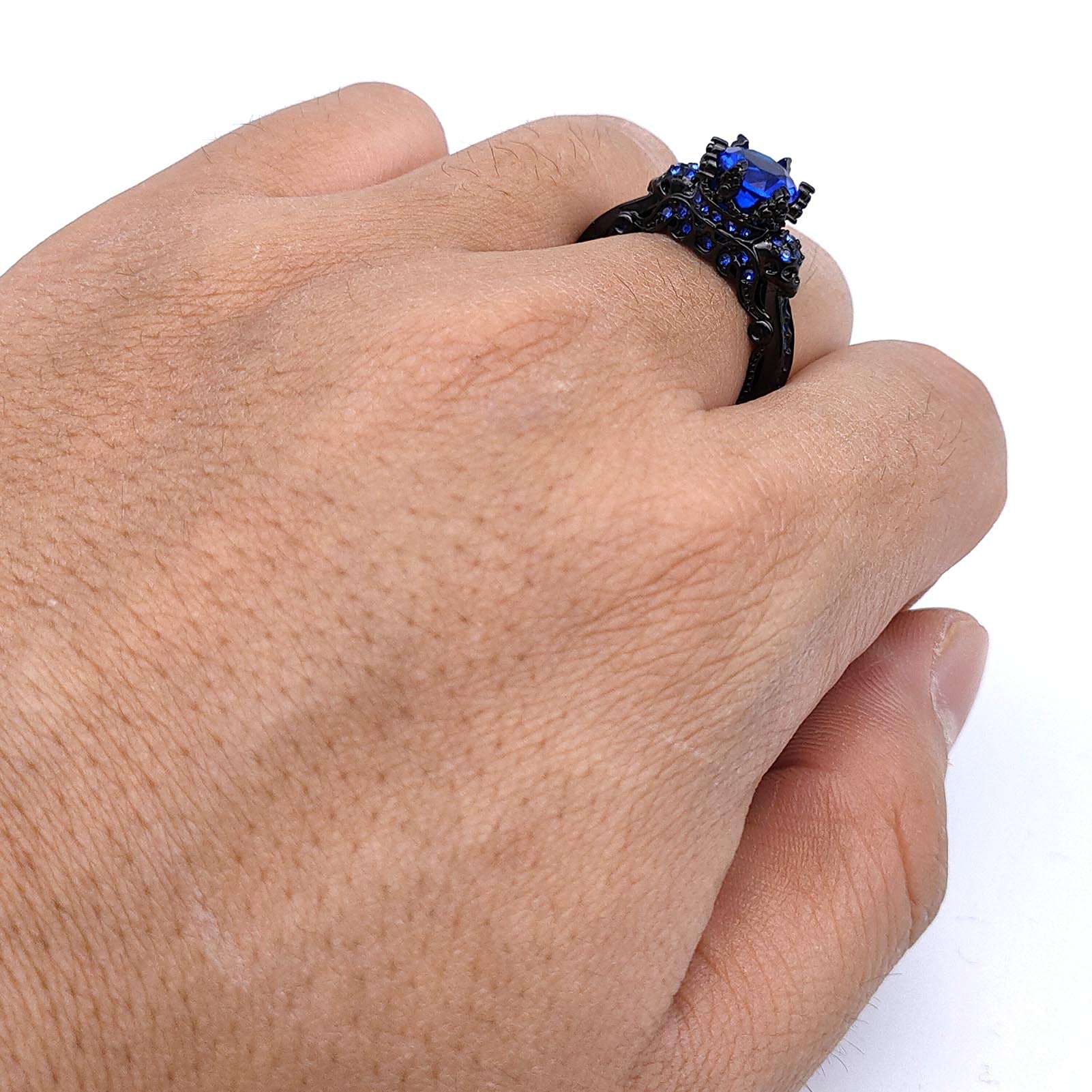 Matching Couple Rings for Him and Her - Skull Design with Green CZ Stones - Wedding Band Sets - Perfect for Anniversaries, Engagements & Gothic Style Jewelry Lovers