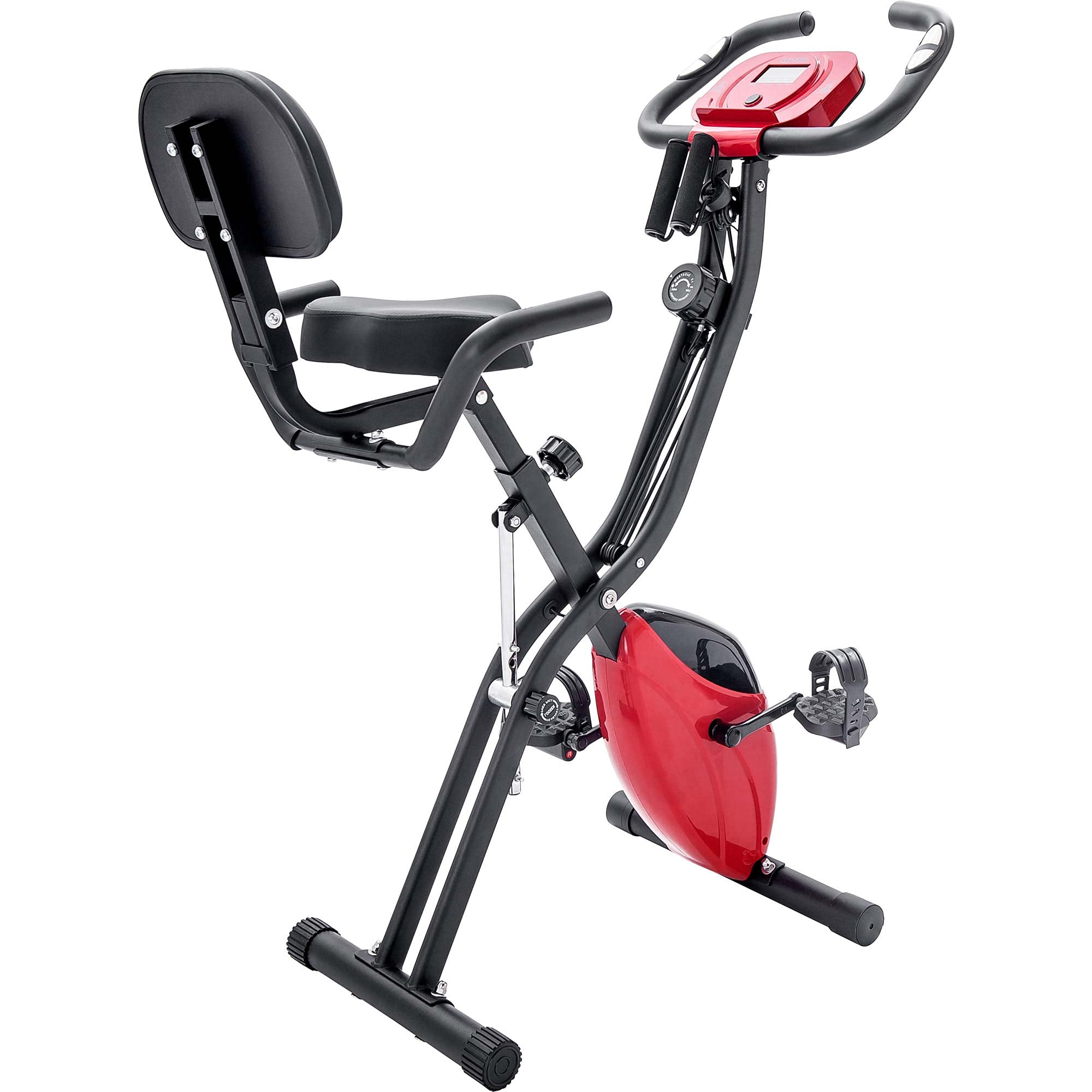 Folding Exercise Bike for Home Workouts - Adjustable Upright & Recumbent X-Bike with 10-Level Resistance, Arm Bands & Backrest - Perfect for Cardio, Strength Training & Small Spaces