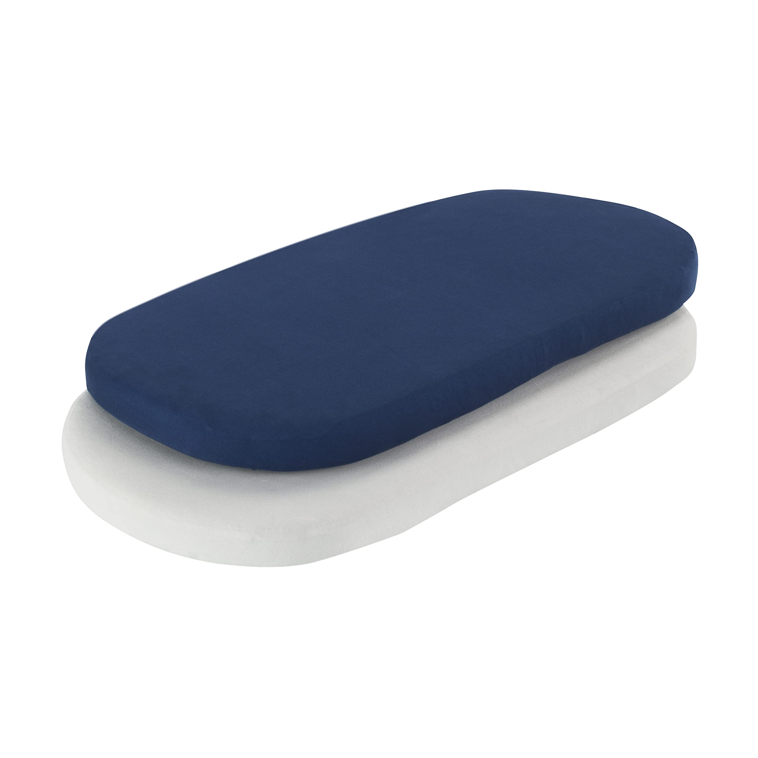 2-Pack 100% Cotton Bassinet Sheets - Soft Jersey Knit Fitted Crib Mattress Pad for Baby Boys & Girls (Navy Blue & Gray) | Fits Most Oval & Rectangle Bassinets, Bedside Co-Sleepers & Loungers | Perfect for Nursery, Travel & Overnight Stays