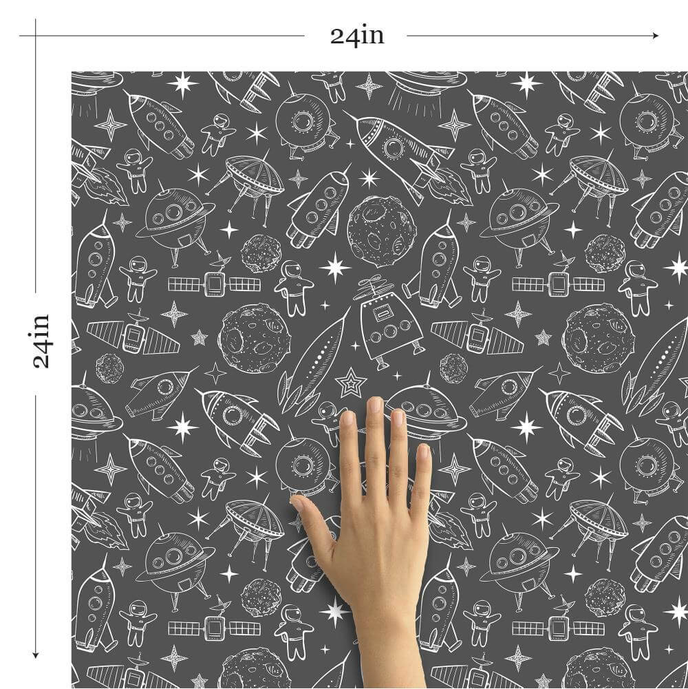Gray Space Themed Peel and Stick Removable Wallpaper for Kids - Easy DIY Nursery, Bedroom & Playroom Decor - Self-Adhesive Wall Mural for Boys and Girls (Design 8684) - Perfect for Space-Themed Birthday Parties and Kids Room Makeovers