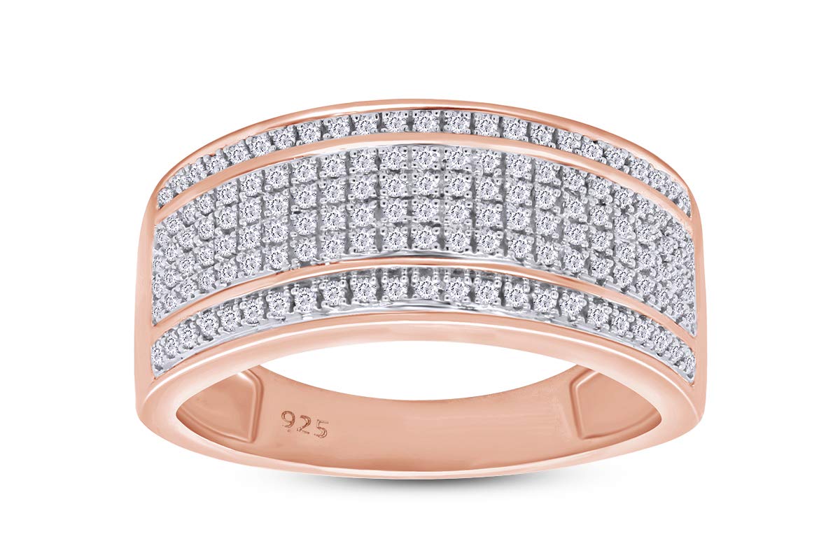AFFY 10K Gold or Sterling Silver 6-Row 0.40cttw Natural Diamond Wedding Band Ring for Men - Perfect Anniversary, Engagement & Gift for Him - Ideal for Proposals, Vows & Special Occasions
