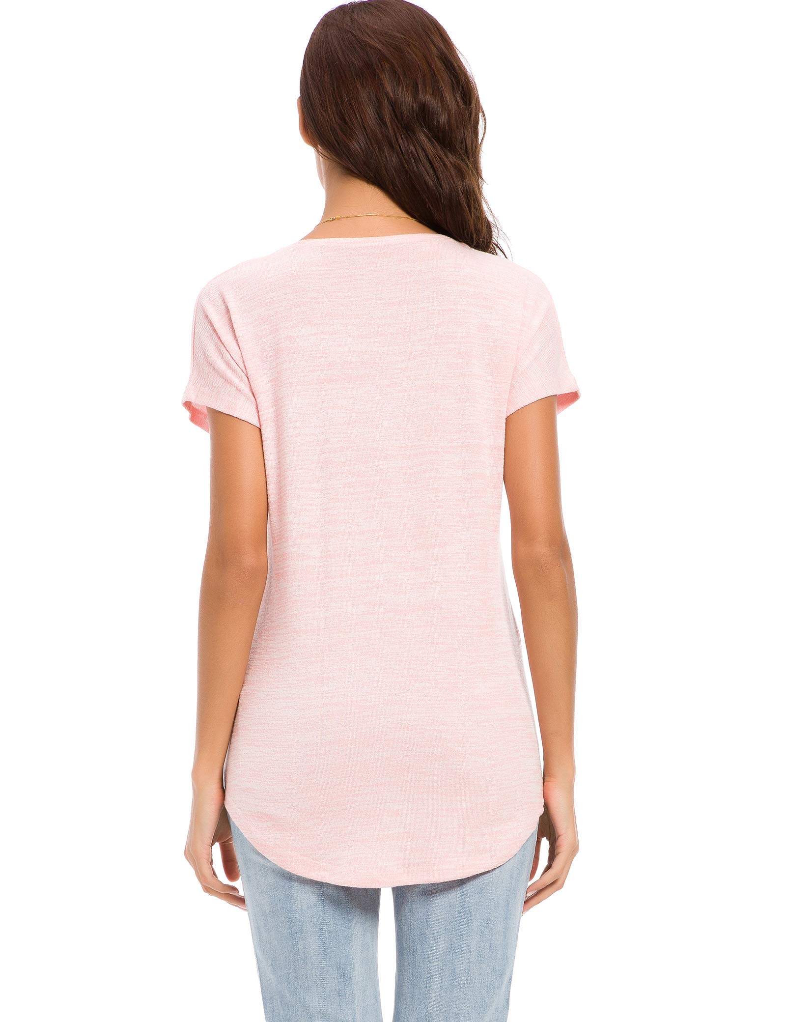 LUSMAY Women's Casual V-Neck Zipper Tunic Top - Loose Fit Short Sleeve Blouse for Summer Outfits, Beach Wear & Everyday Comfort