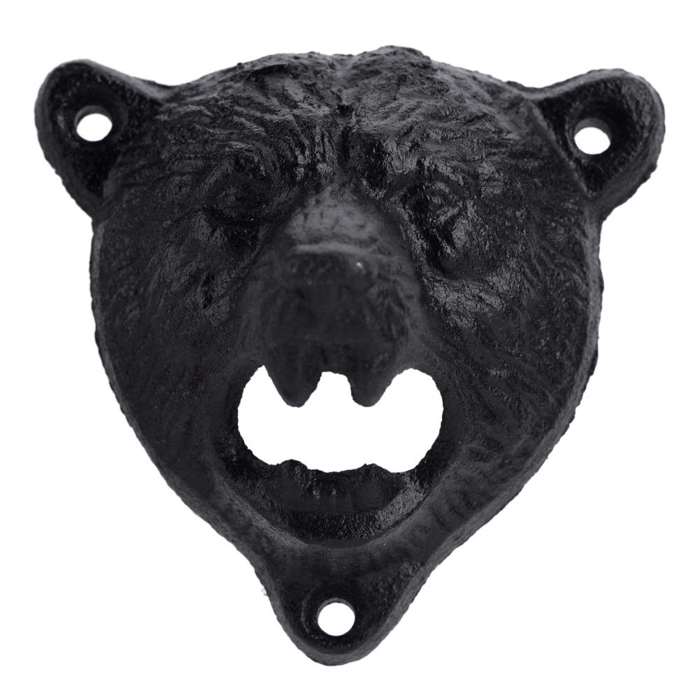 Black Bear Shaped Cast Iron Wall Mounted Bottle Opener - Heavy Duty Rustic Beer, Soda & Glass Bottle Opener for Kitchen, Bar, Restaurant - Perfect for Home Brewing, Parties & Outdoor BBQs