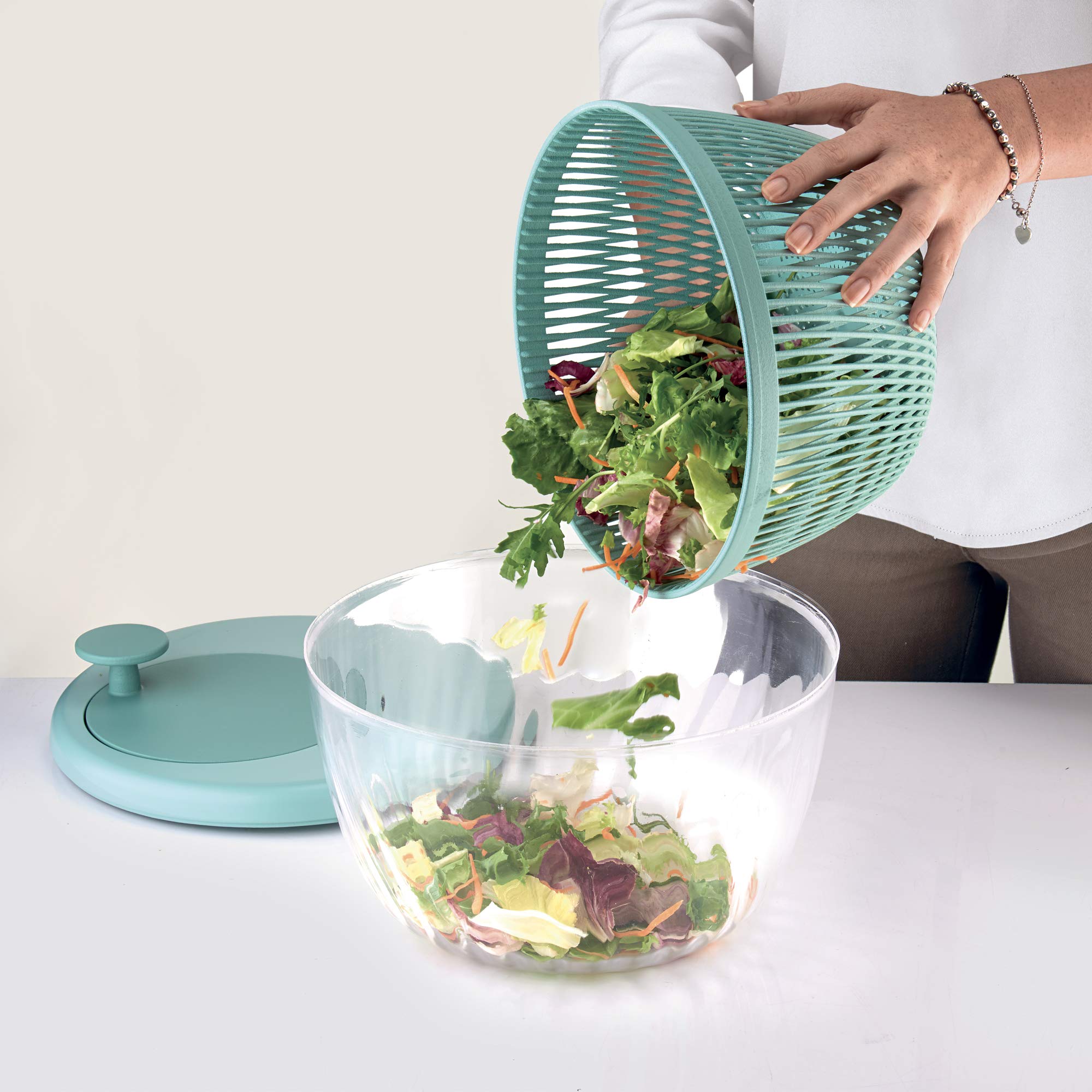 Guzzini 10-Inch Salad Spinner with Lid - Lichen Green | Wash, Spin & Dry Vegetables, Fruits, Greens | Built-In Draining Basket | Kitchen Gadget for Healthy Meal Prep & Fresh Salads | Perfect for Home Cooks & Meal Prep Enthusiasts