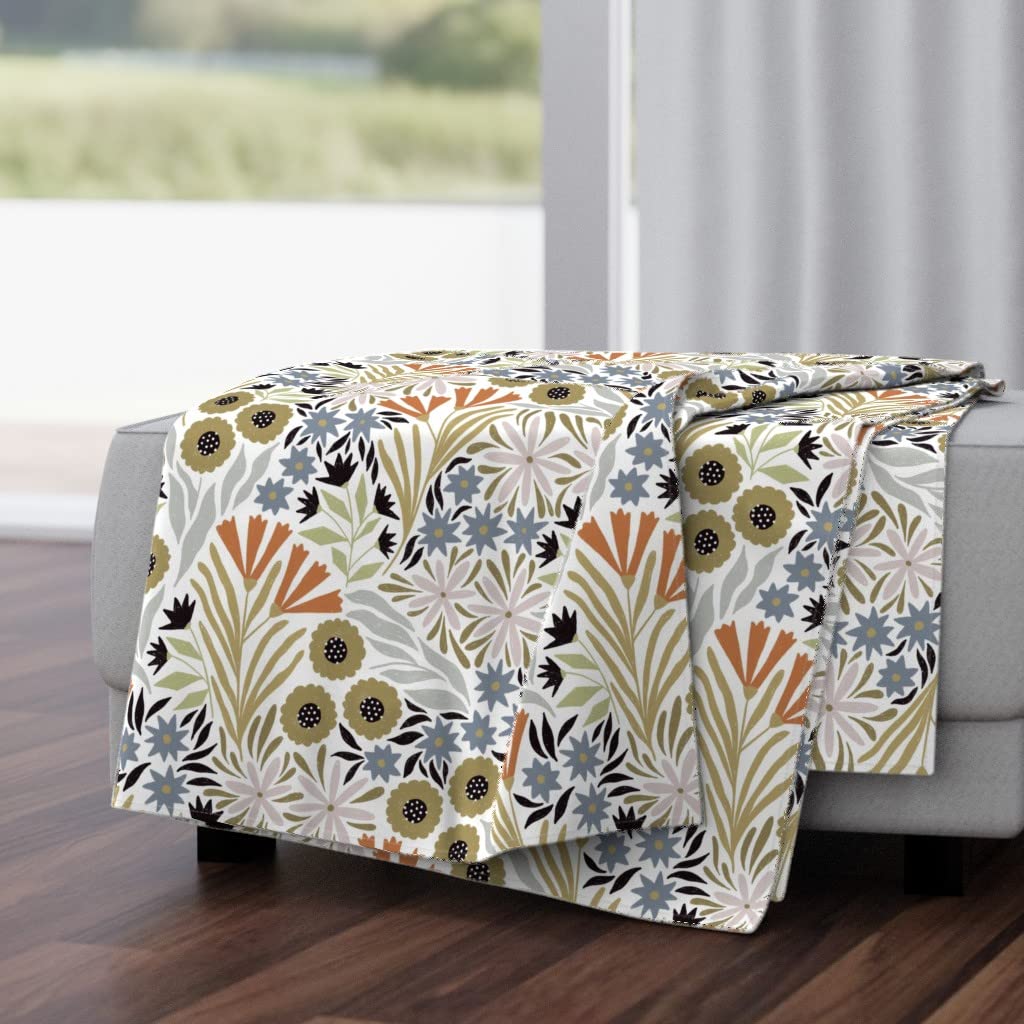 Soft Plush Minky Throw Blanket 50x70 Inches - Floral Orange Autumn Wildflowers Design for Bedroom, Couch & Nursery | Cozy Home Decor Gift