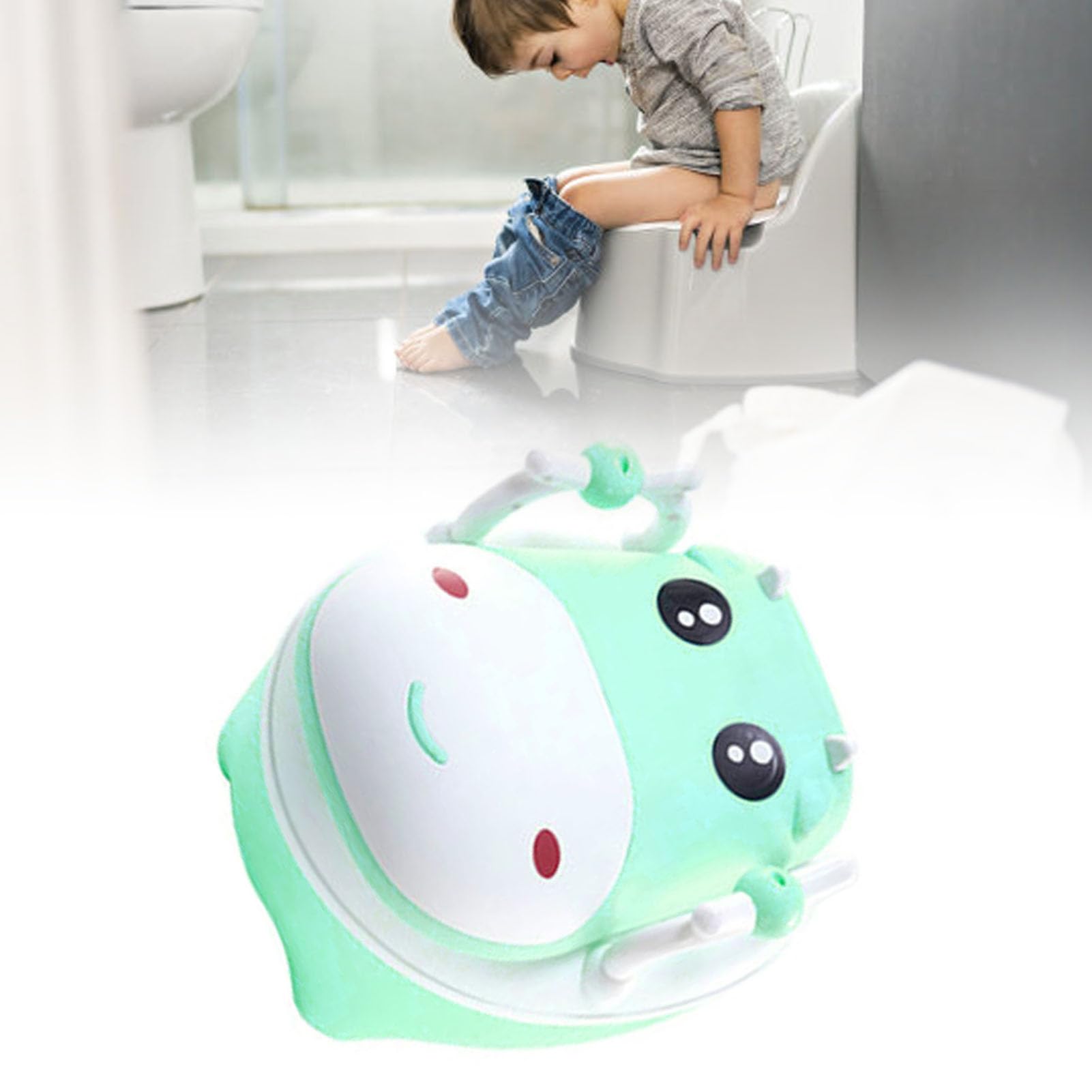 **Green Non-Slip Detachable Toddler Potty Training Toilet with Brush – Gender Neutral Baby Potty for Boys & Girls – Ideal for Home, Travel & Daycare Use**
