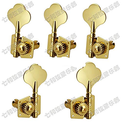 5 String Bass Guitar Tuning Pegs - Gold Machine Heads Tuners Set (3R2L) for Bass Guitar Parts & Accessories | Perfect for Guitar Repair, Upgrades & Maintenance