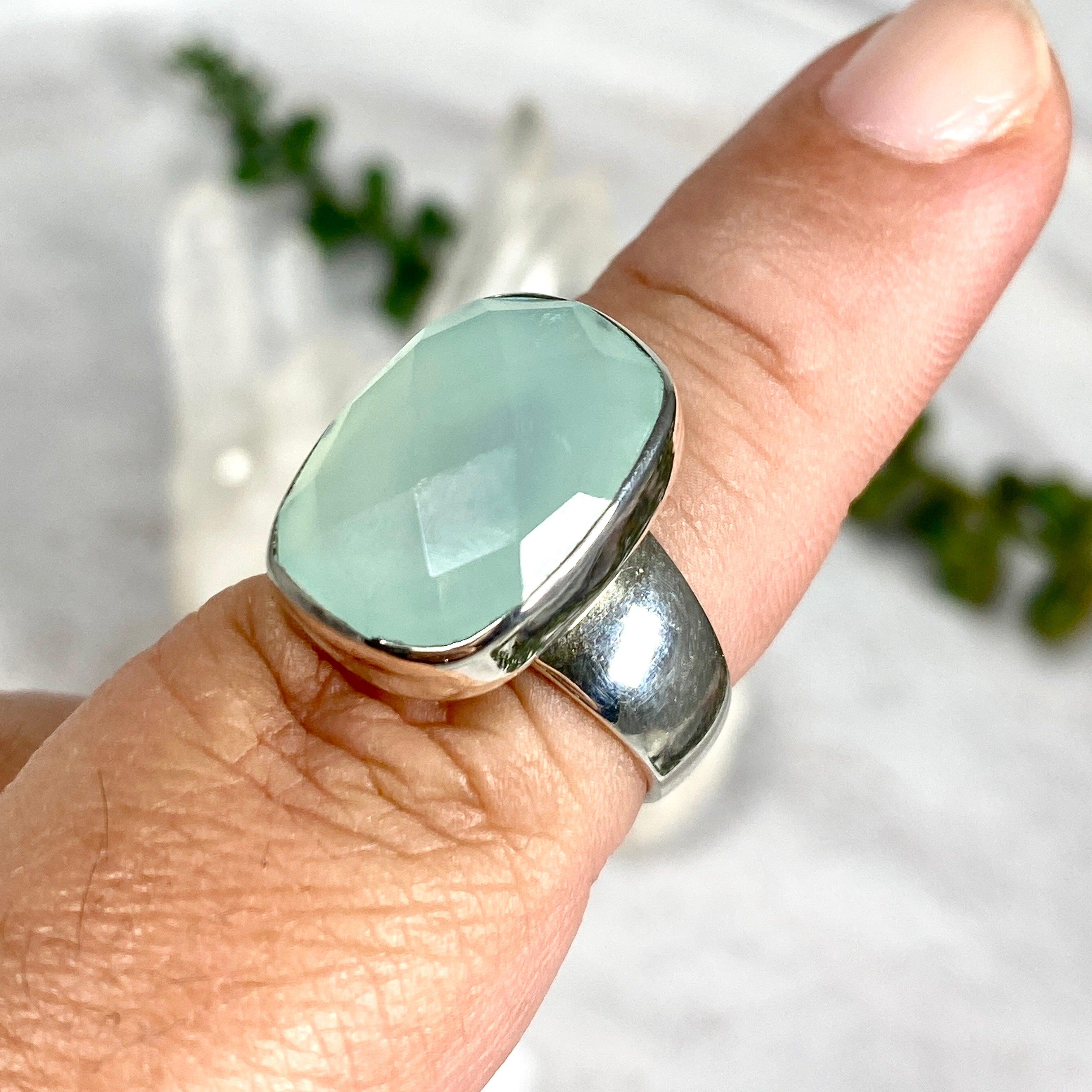 Aqua Chalcedony Faceted Rectangular Ring - Size 8 - KRGJ2437 - Elegant Jewelry for Women, Perfect for Weddings, Parties & Everyday Wear