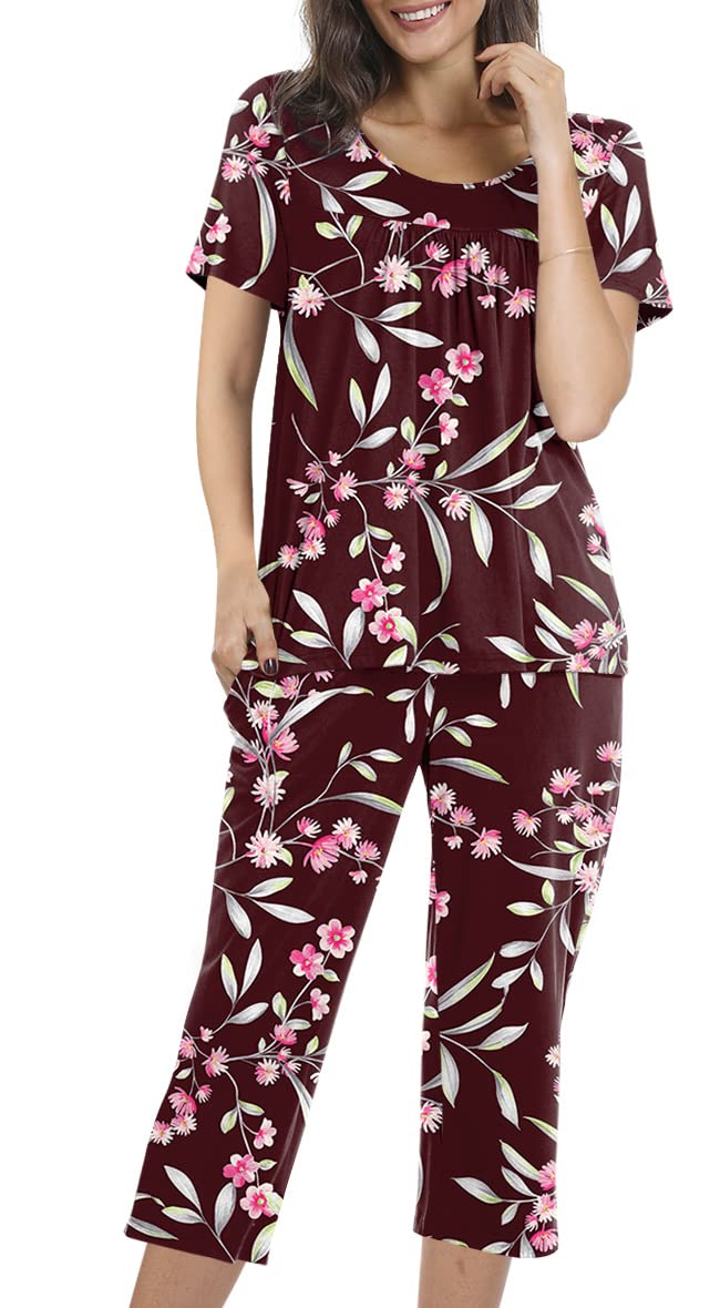 POPYOUNG Women's 2-Piece Pajama Set - Soft Sleepwear Lounge Set with Pockets for Comfortable Nightwear & Relaxing at Home
