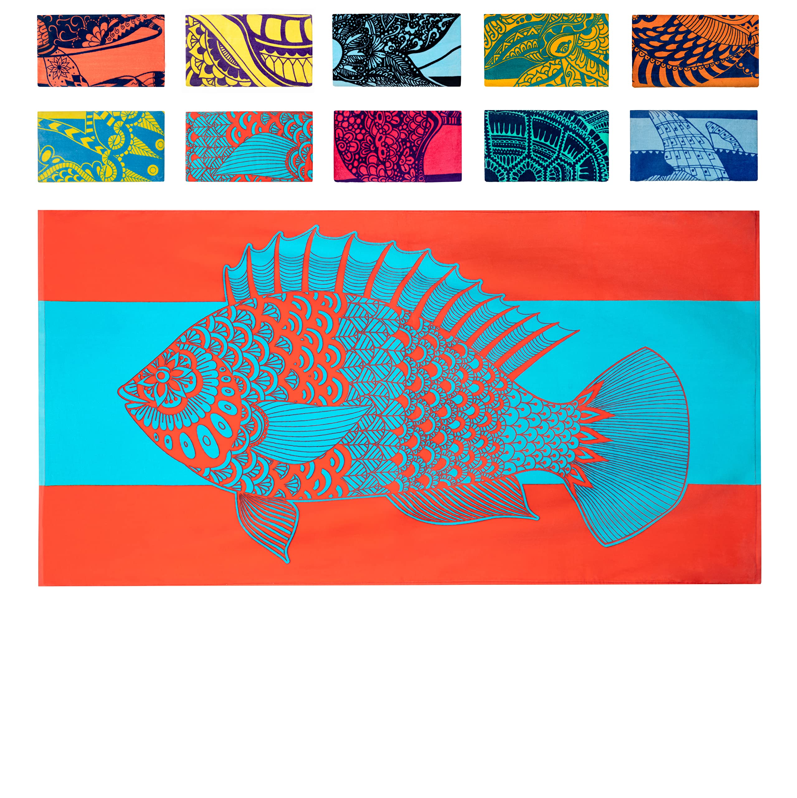Nova Blue Tropical Fish Beach Towel 34x63 - 100% Cotton Quick-Dry Bath & Pool Towel with Vibrant Colors - Perfect for Beach, Pool, Vacation & Outdoor Activities