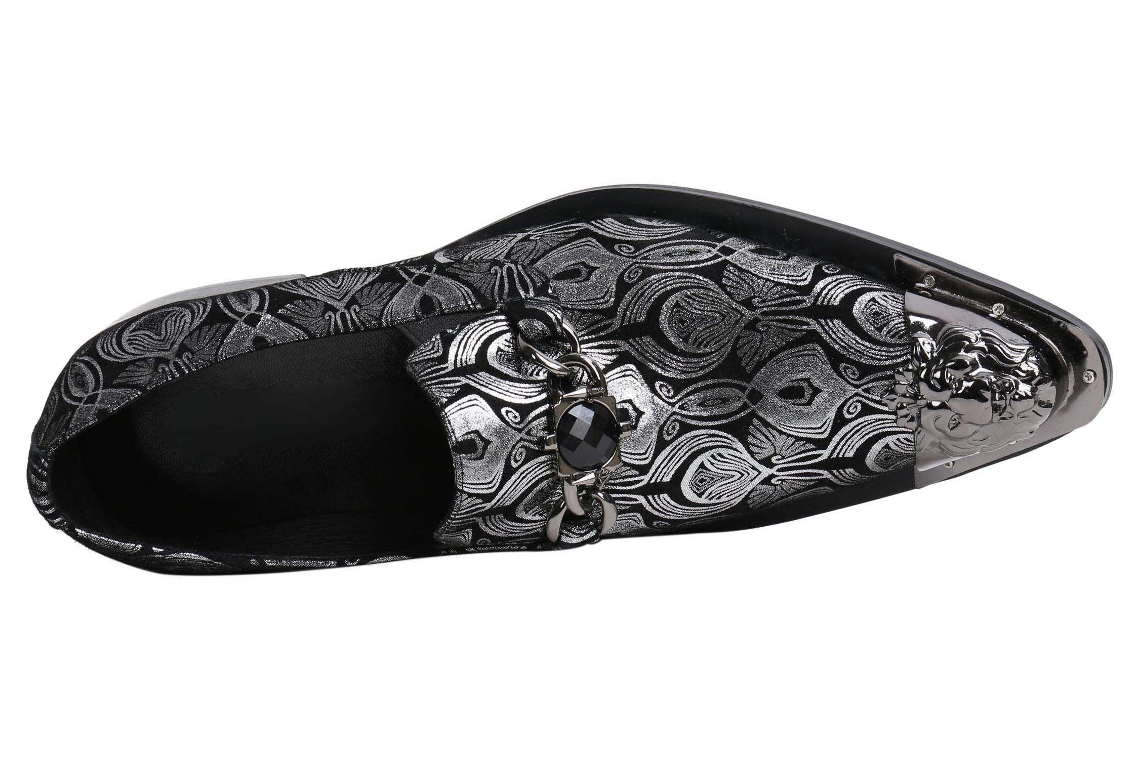 Santimon Men's Pointed Toe Loafers - Western Dress Shoes with Rhinestone Buckle & Metal Tip | Genuine Leather Slip-On Shoes for Casual, Office & Party Wear