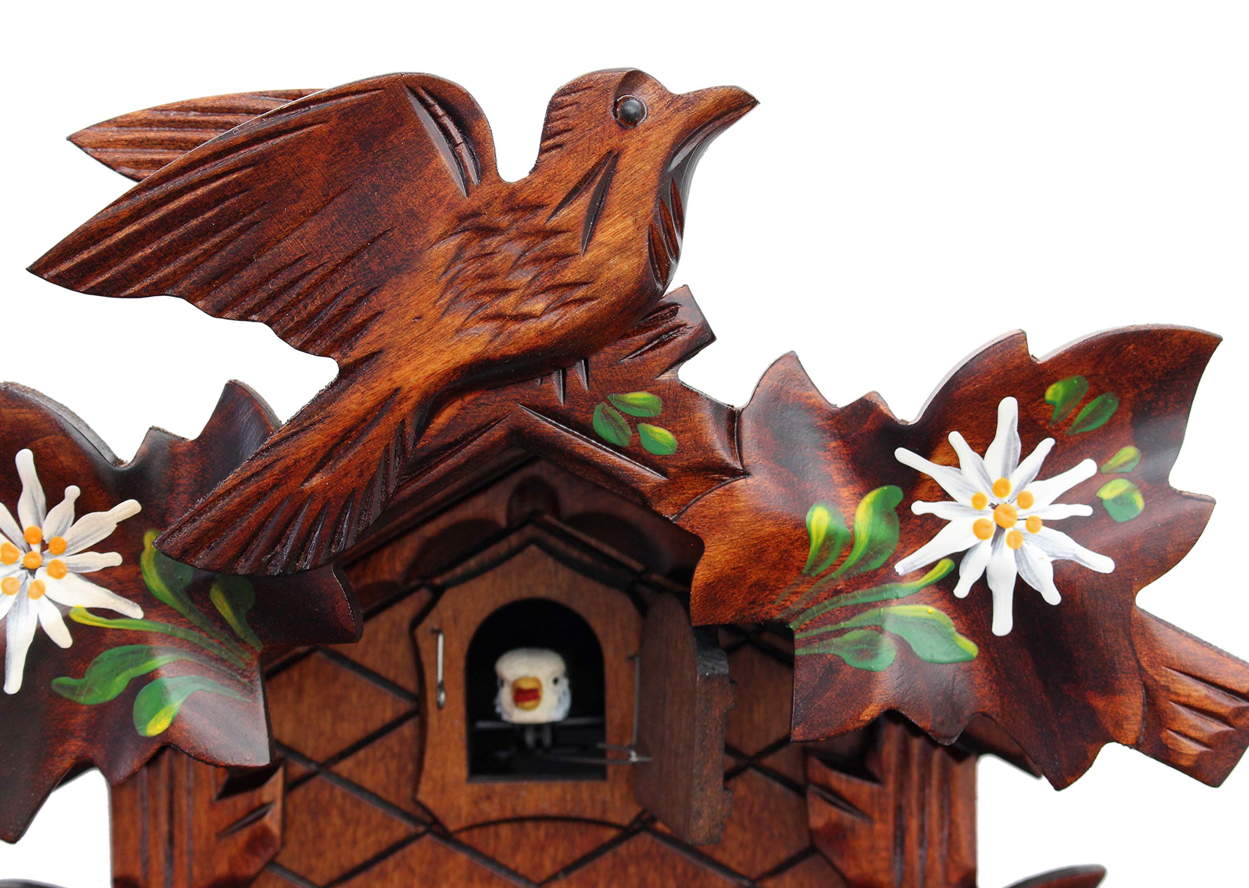 Handmade Cuckoo Clock with Alpine Flowers Design - Traditional German Wooden Wall Clock for Home & Office Decor | Perfect for Living Room, Bedroom, or Cabin