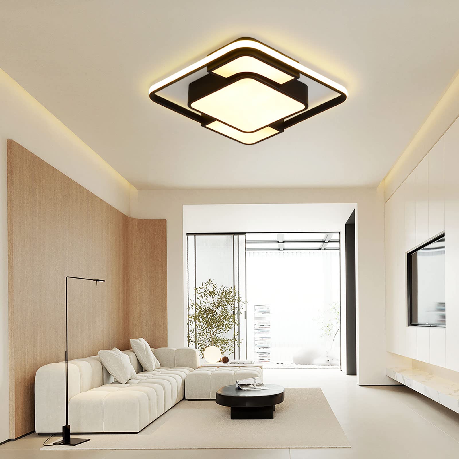 KIWIVIC Modern LED Ceiling Light 75W, Dimmable Black Square Ceiling Lamp with Remote Control, 41 x 41cm - Perfect for Bedroom, Living Room, Dining Room, Kitchen Lighting and Home Decor