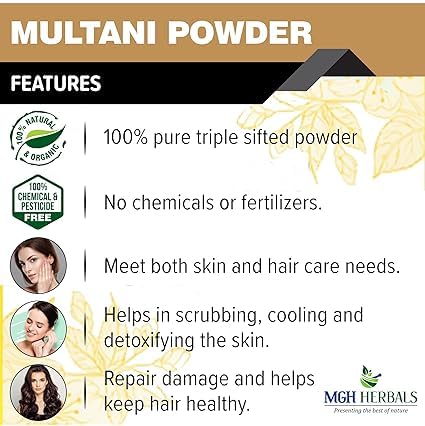 Multani Mitti Powder (Fuller’s Earth Clay) 100g - Natural Calcium Bentonite Clay for Face Mask & Hair Treatment - DIY Skincare & Hair Care for Acne, Oil Control & Scalp Detox