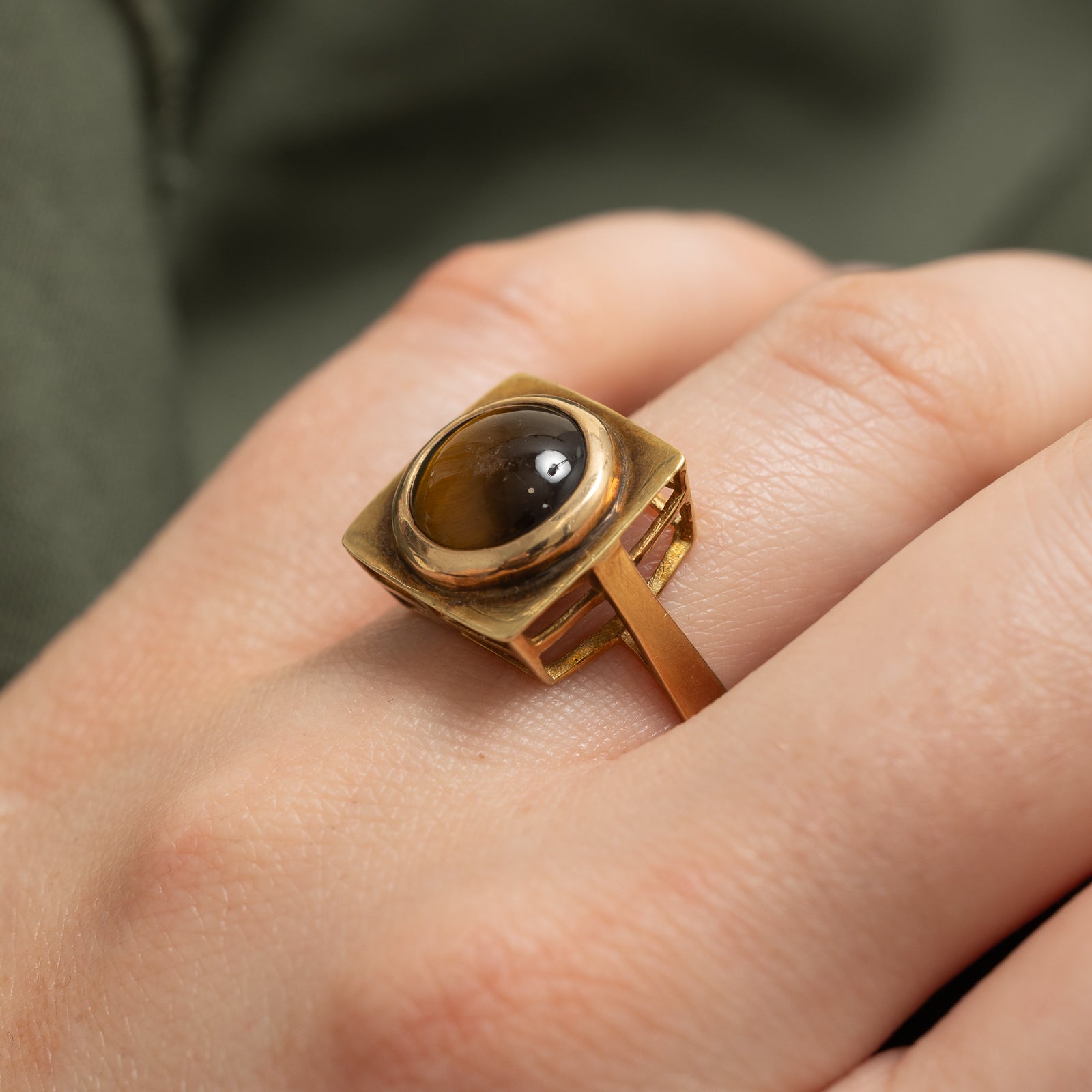 Geometric Tigers Eye Ring for Women - 4.00ct Natural Stone - Size 6.75 - Handmade Boho Jewelry - Perfect for Everyday Wear & Gift Giving