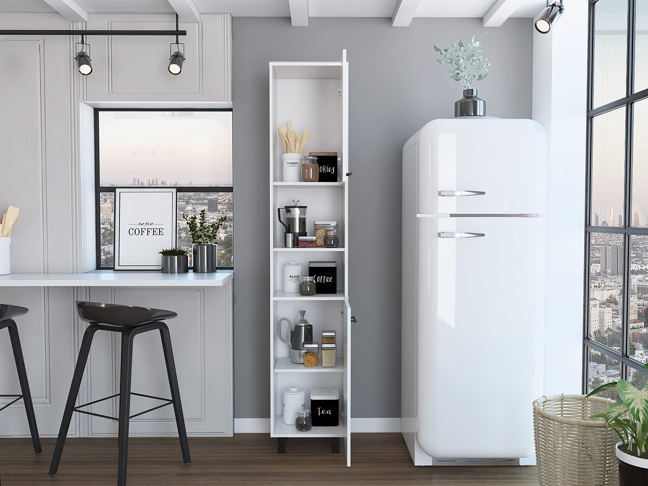 Sheffield Pantry Kitchen Cabinet - 2 Cabinets & 2 Open Shelves for Storage | Perfect for Small Kitchens, Pantry Organization & Home Decor