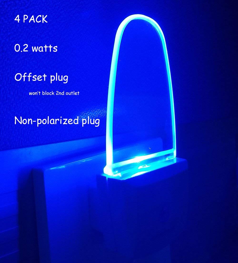 4 Pack Dusk to Dawn Sensor Night Light Plug in - Blue LED Night Lights for Kids, Nursery, Bedroom, Bathroom & Hallway - Energy Efficient Auto On/Off Nightlight for Safe Nighttime Navigation
