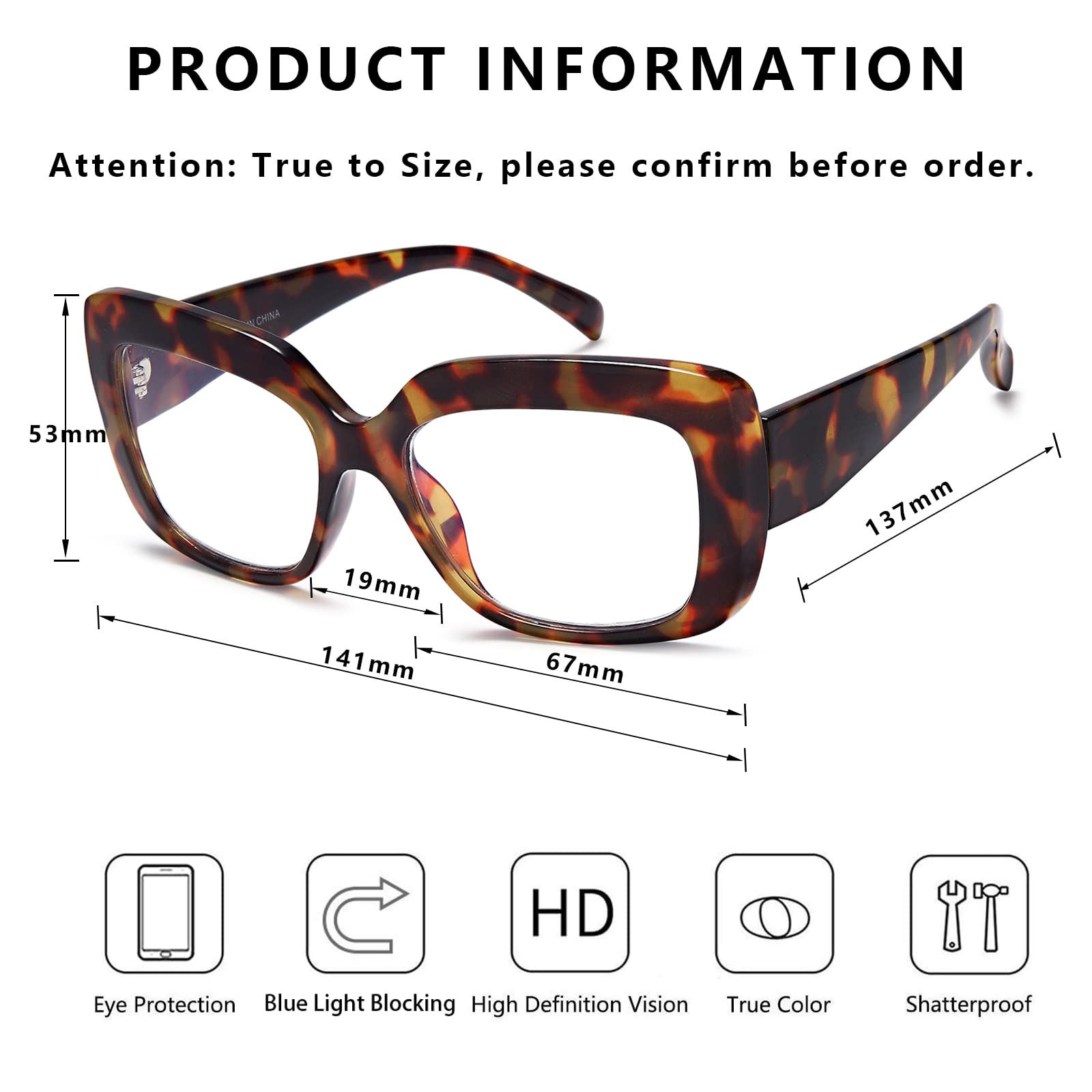 Stylish Oversized Blue Light Blocking Reading Glasses for Women - Anti-Eyestrain Computer Readers for Work, Gaming & Nighttime Reading