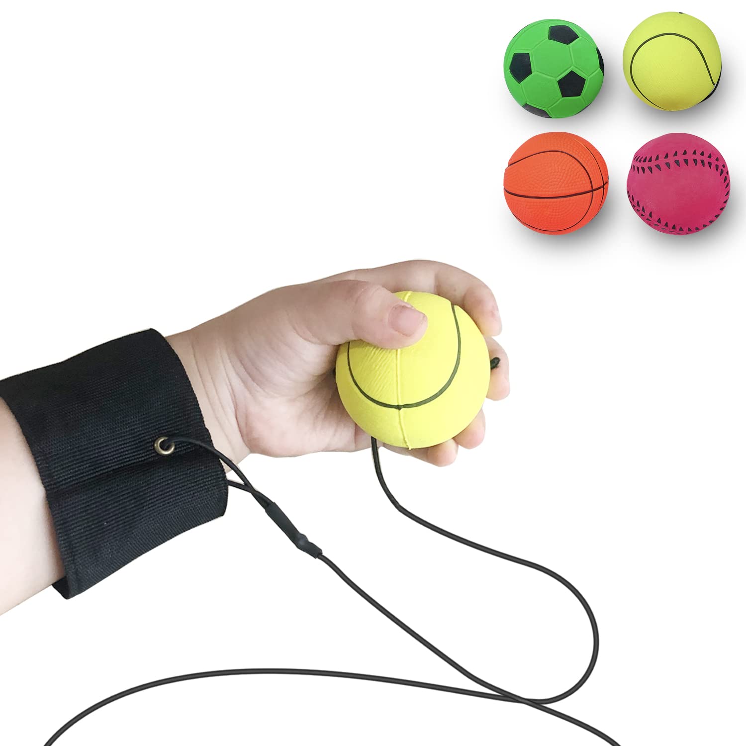 ZUYEE 4/8/16/32 Pack Wrist Return Ball - 1.85 Inch Sports Training Balls on Elastic String - Rubber Rebound Balls for Basketball Baseball Soccer Practice - Fun Wristband Toy for Kids & Children - Perfect Gift for Exercise, Play & Hand-Eye Coordination Training - Great for Indoor/Outdoor Sports, Gym Class, Recess & Birthday Parties