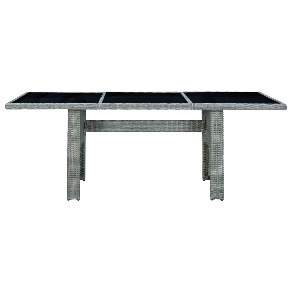 Outdoor Patio Table with Light Gray Poly Rattan & Tempered Glass - Garden, Deck, Lawn, Backyard, Terrace Furniture for Dining & Relaxation