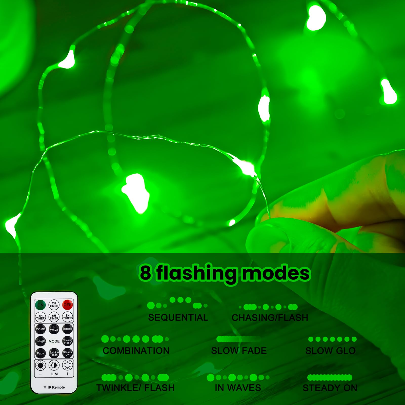 HXWEIYE 300LED Green Fairy Curtain Lights with Remote Control - 8 Lighting Modes & Timer Function - 9.8x9.8Ft USB Plug-in String Lights for Bedroom, Outdoor, Wedding, Party, Garden, Wall Decor - Perfect for Christmas Decorations, Romantic Ambiance & Home Lighting